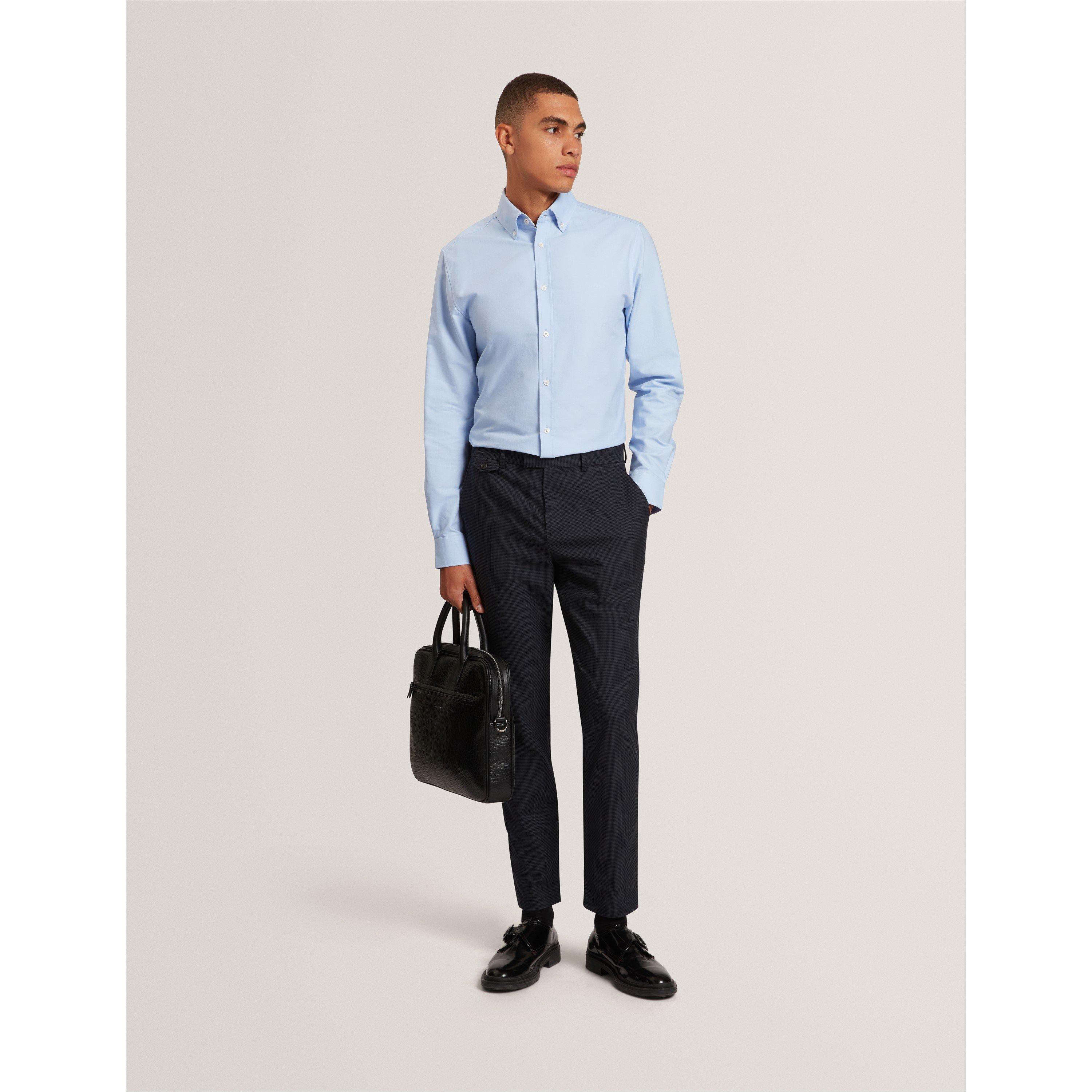 Pl Blue - Ted Baker - Men's Long-Sleeve Oxford Plain Shirt - 6