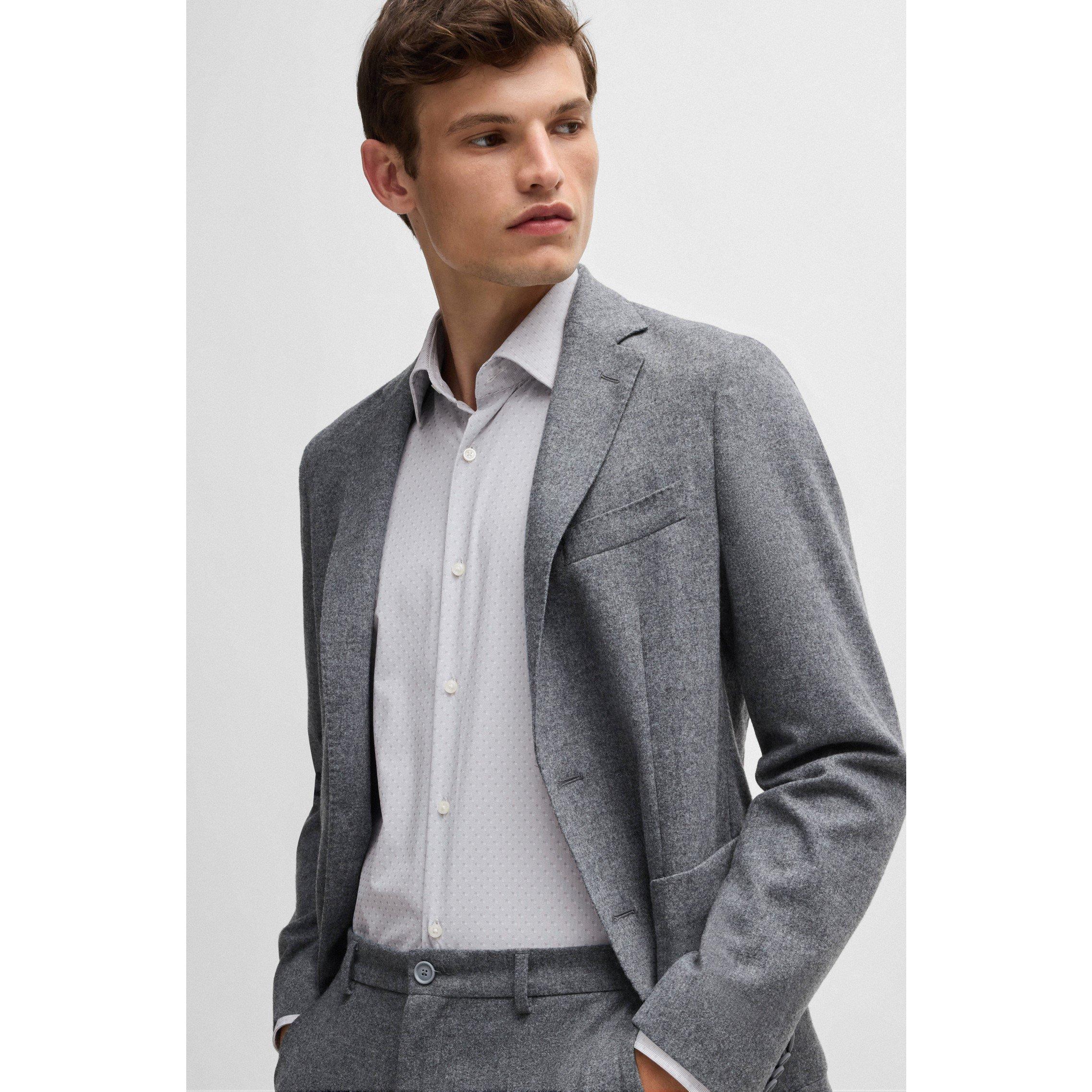 Medium Grey - Boss - Men's Hank Knitted 222 Long-Sleeve Shirt - 3