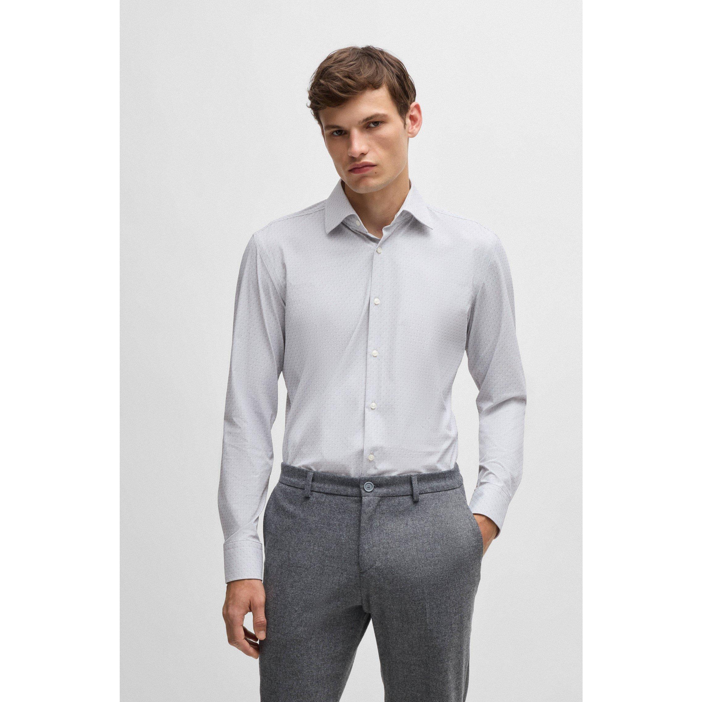 Medium Grey - Boss - Men's Hank Knitted 222 Long-Sleeve Shirt - 5