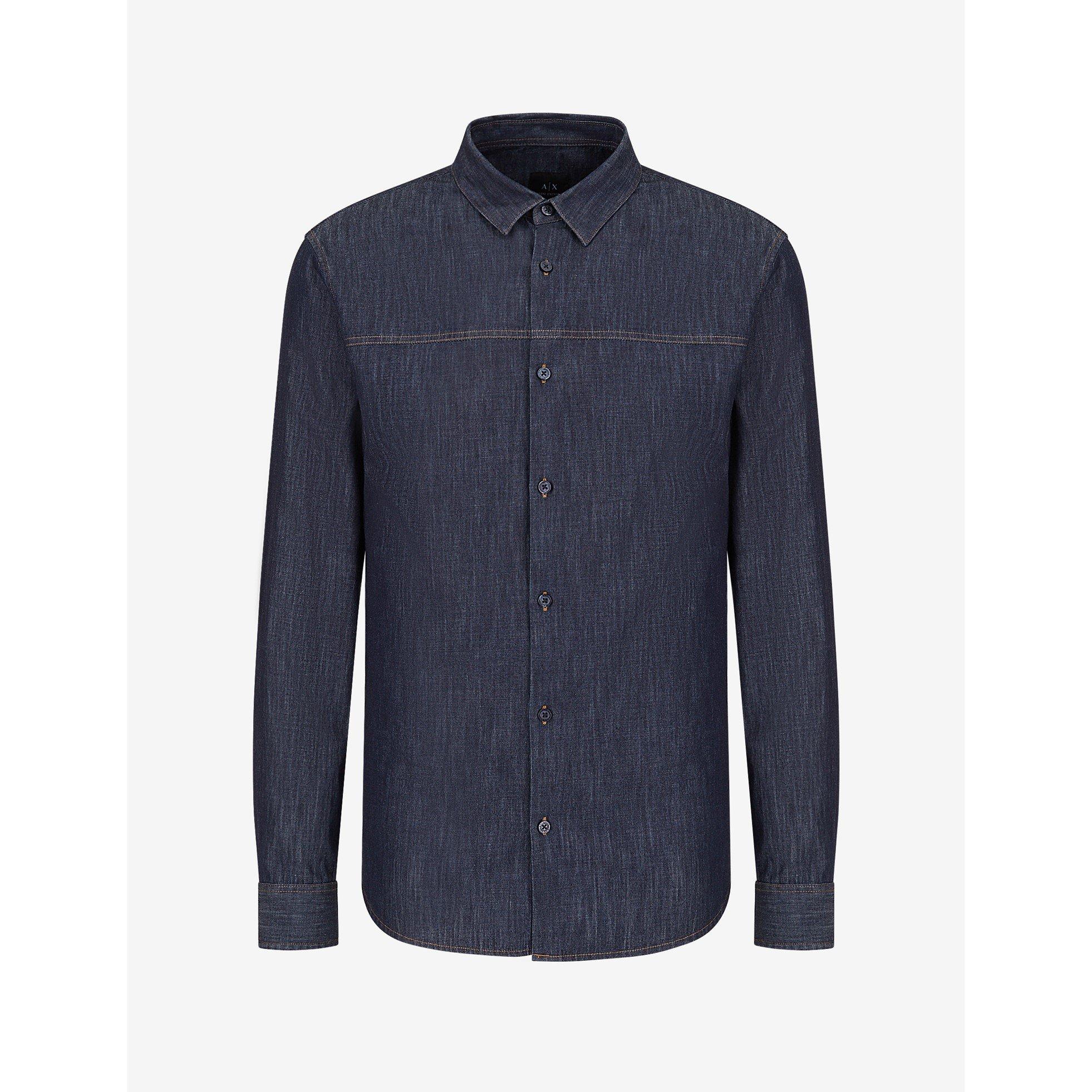 Indigo Denim - Armani Exchange - Men's Plain Long-Sleeve Shirt - 4