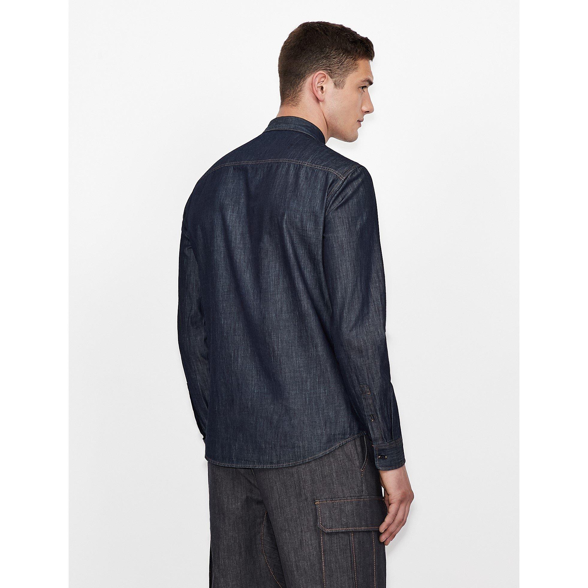 Indigo Denim - Armani Exchange - Men's Plain Long-Sleeve Shirt - 2