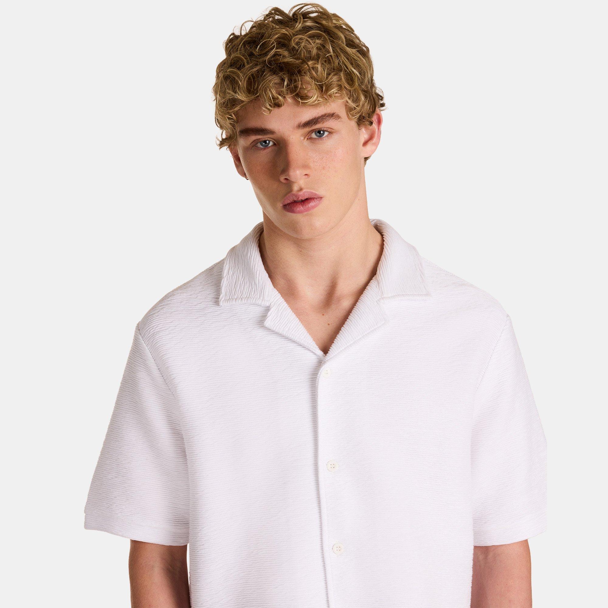 White - Prevu - Men's Ottoman Short Sleeve Plain Shirt - 5