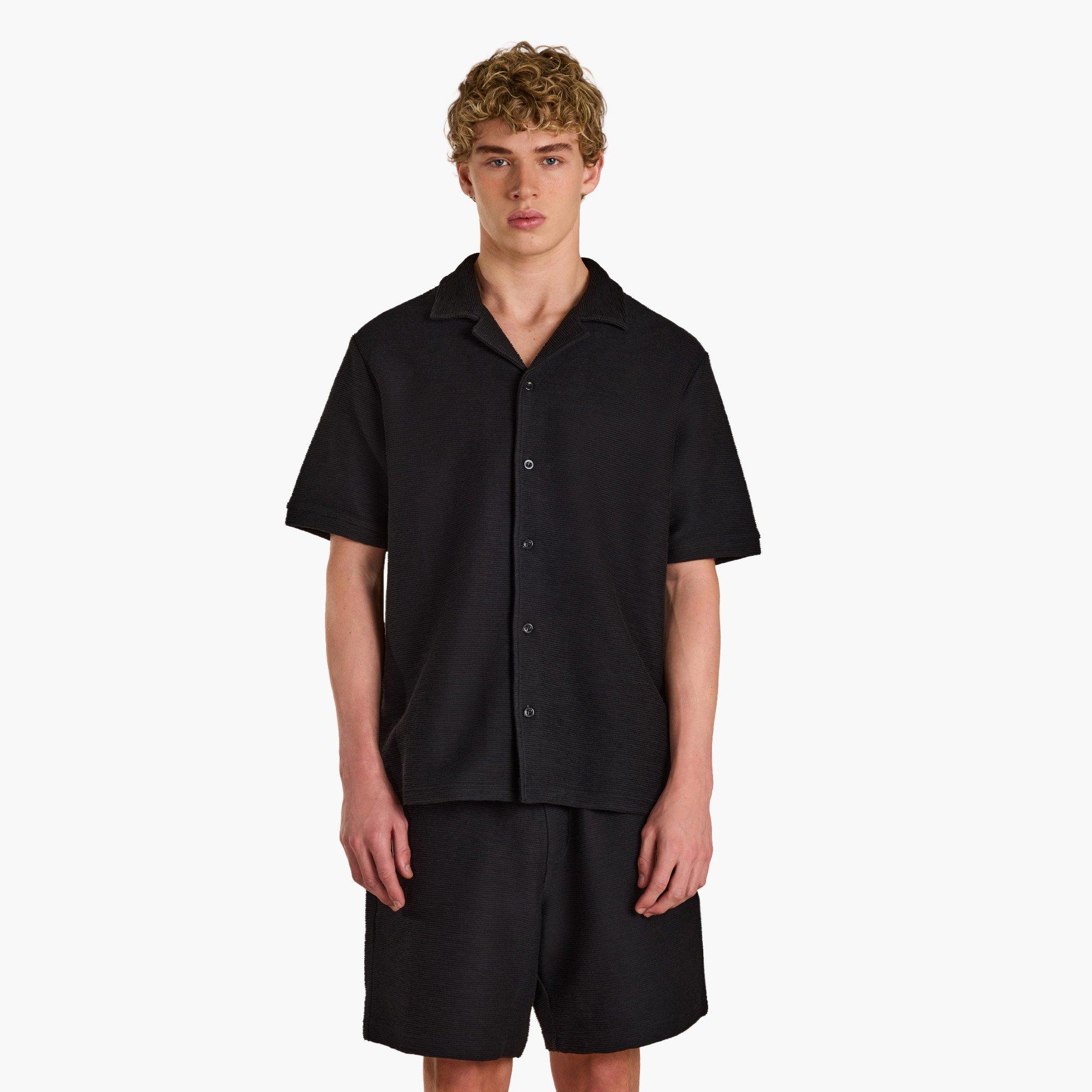 Black - Prevu - Men's Ottoman Short Sleeve Plain Shirt - 3