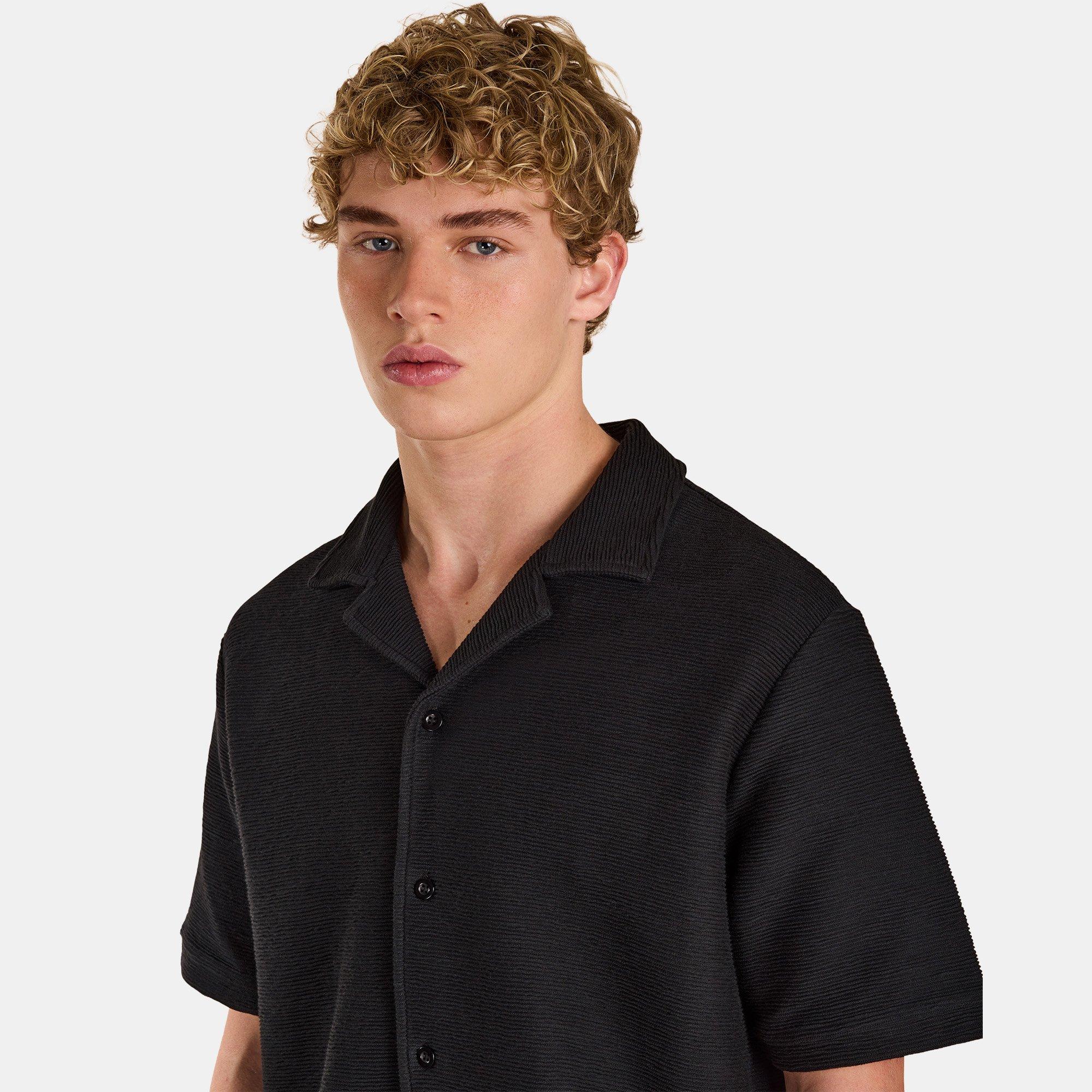 Black - Prevu - Men's Ottoman Short Sleeve Plain Shirt - 5