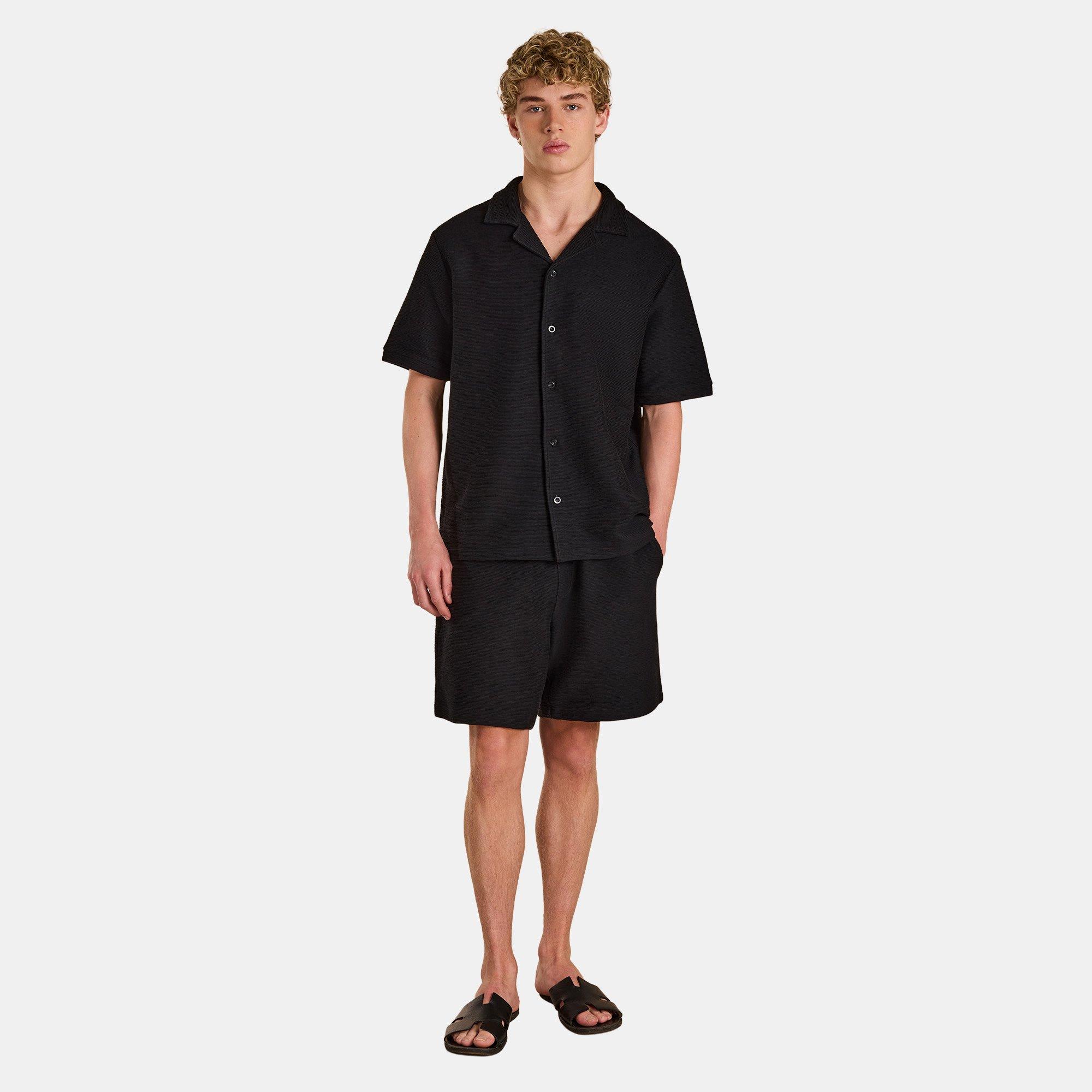 Black - Prevu - Men's Ottoman Short Sleeve Plain Shirt - 6