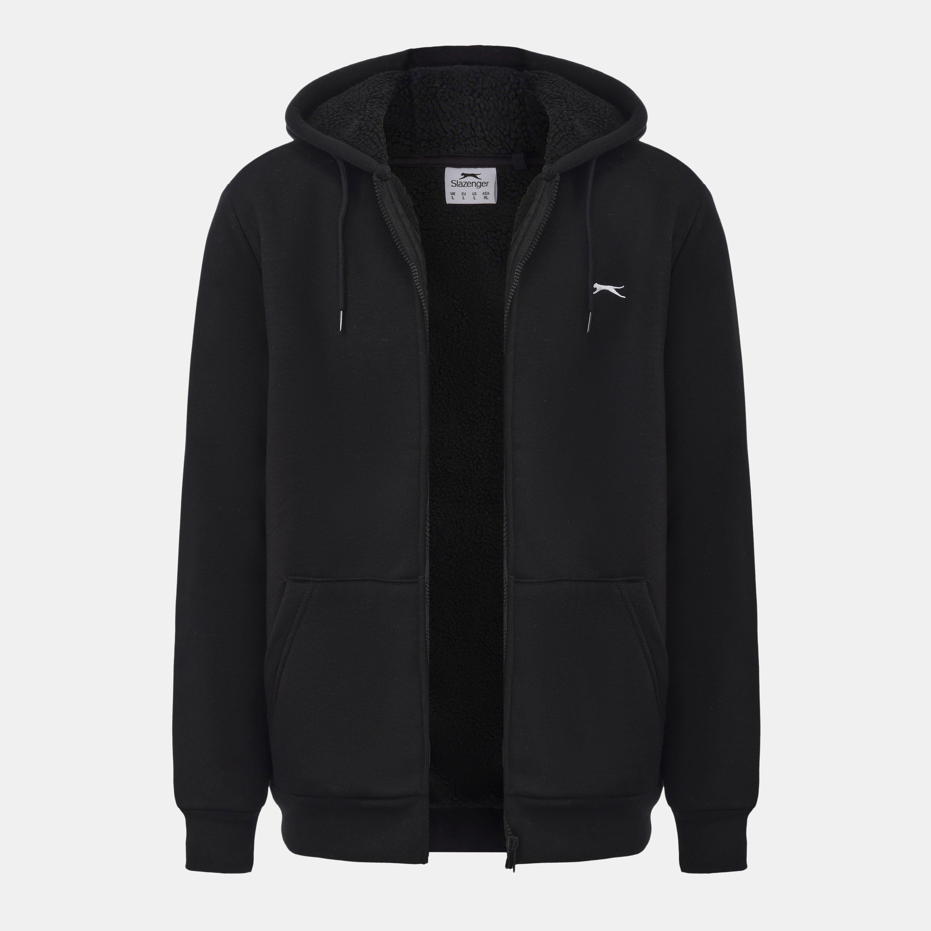 Black - Slazenger - Borg Lined Fleece Hoodie Mens - 4