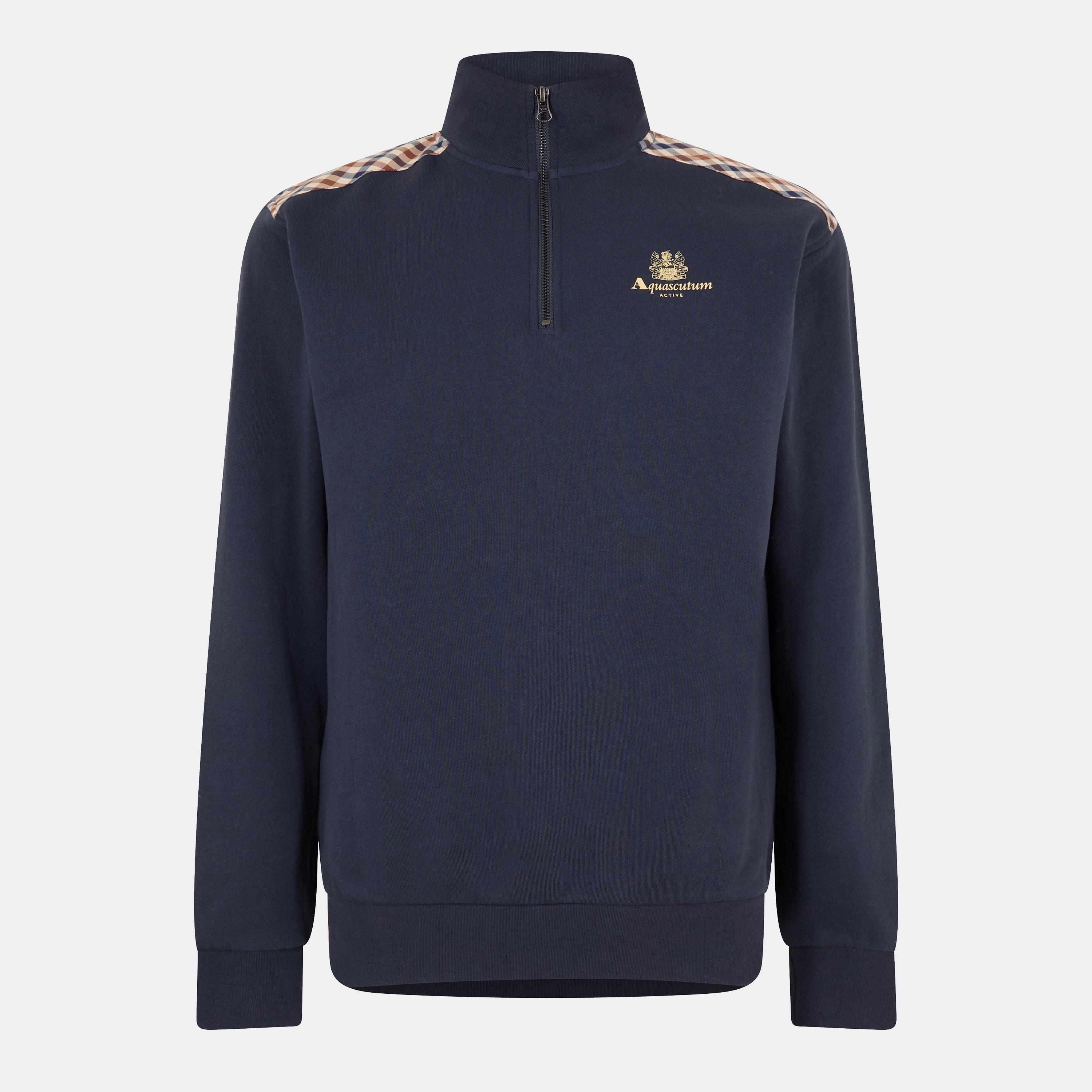 Navy - Aquascutum - Men's Quarter-Zip Fleece - 1