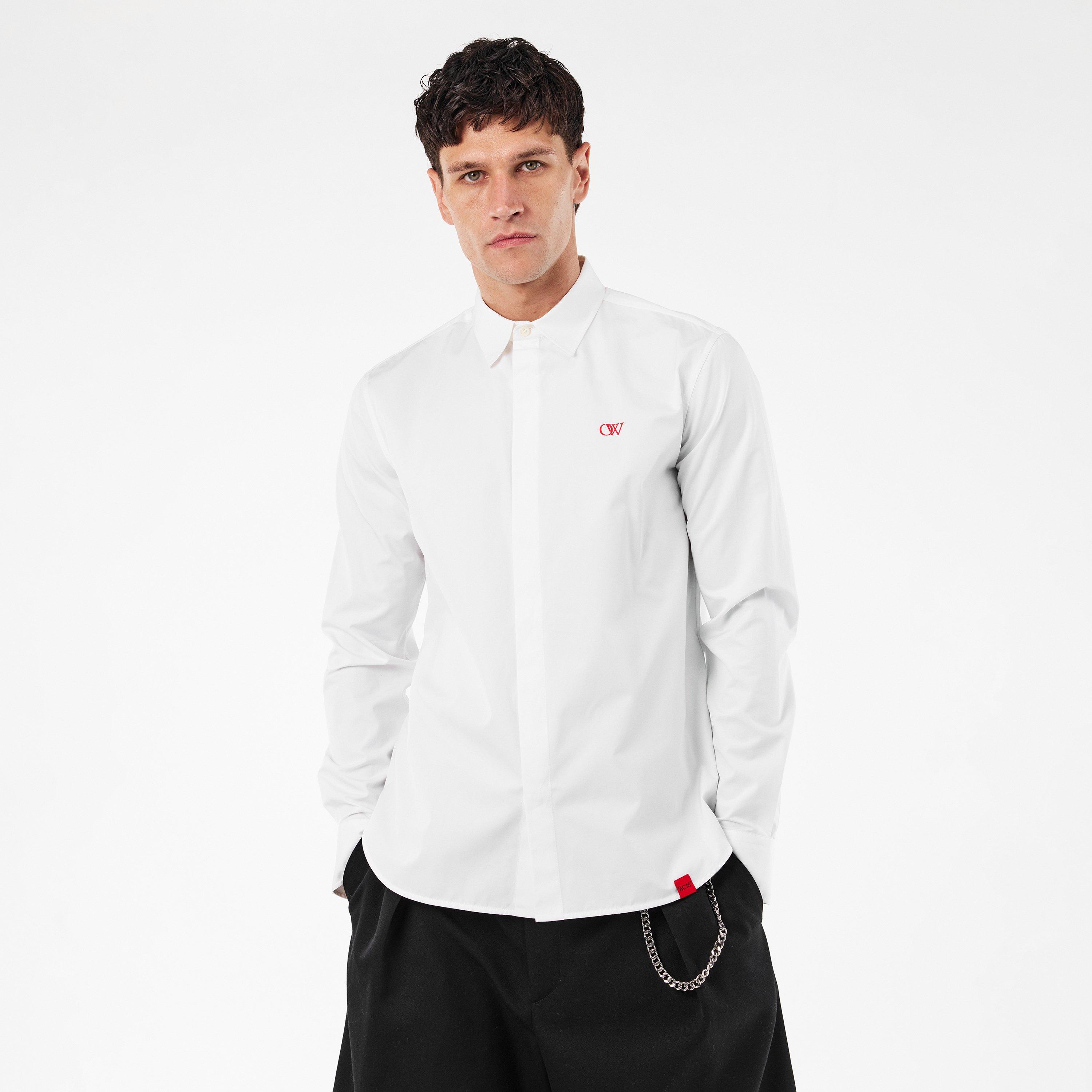 White/Red - Off White - Men's Long-Sleeve Dress Shirt - 3