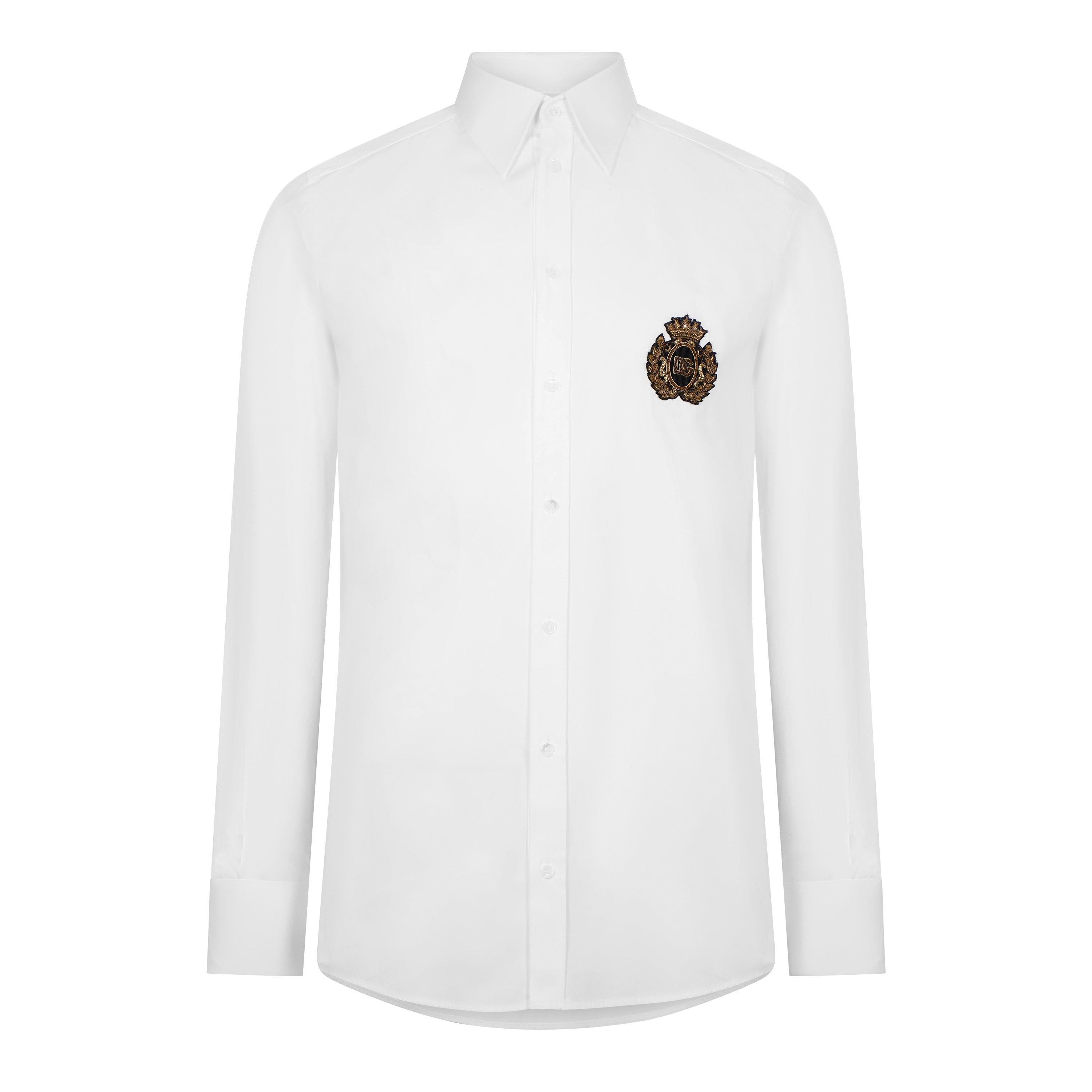 White - Dolce and Gabbana - Crest Long Sleeve Shirt - 5