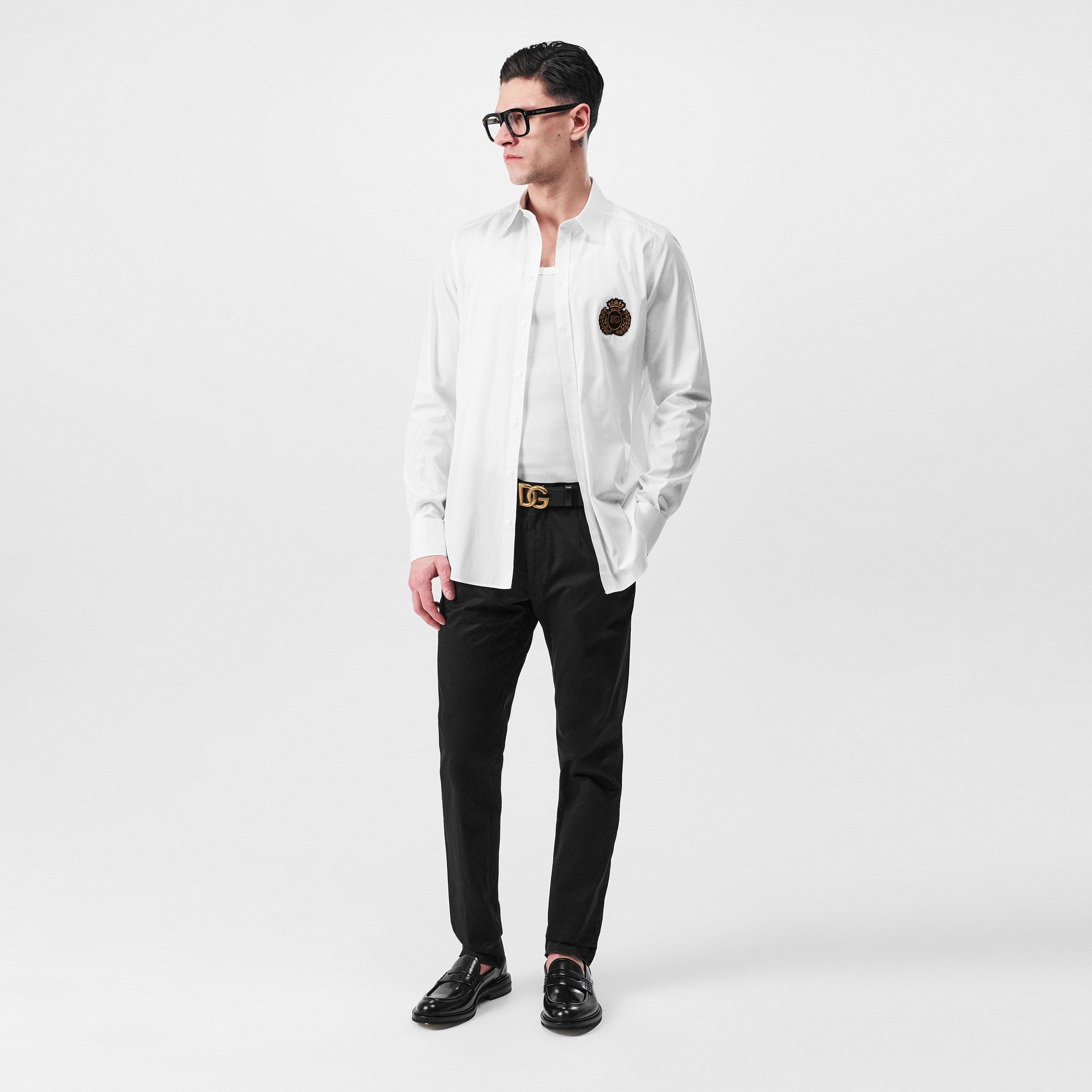 White - Dolce and Gabbana - Crest Long Sleeve Shirt - 4