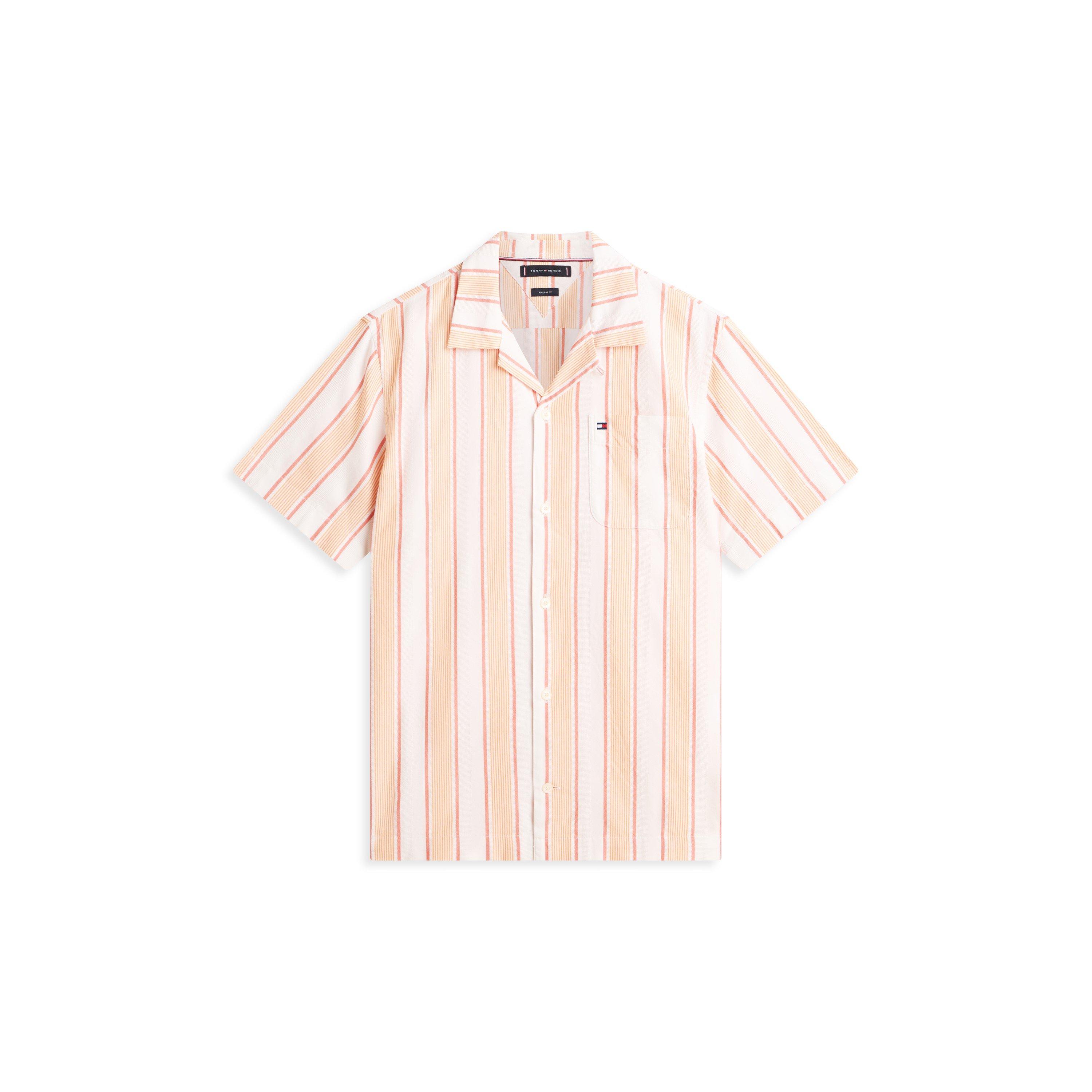 Orange/Strp - Tommy Hilfiger - Men's Patterned Short Sleeve Shirt - 1
