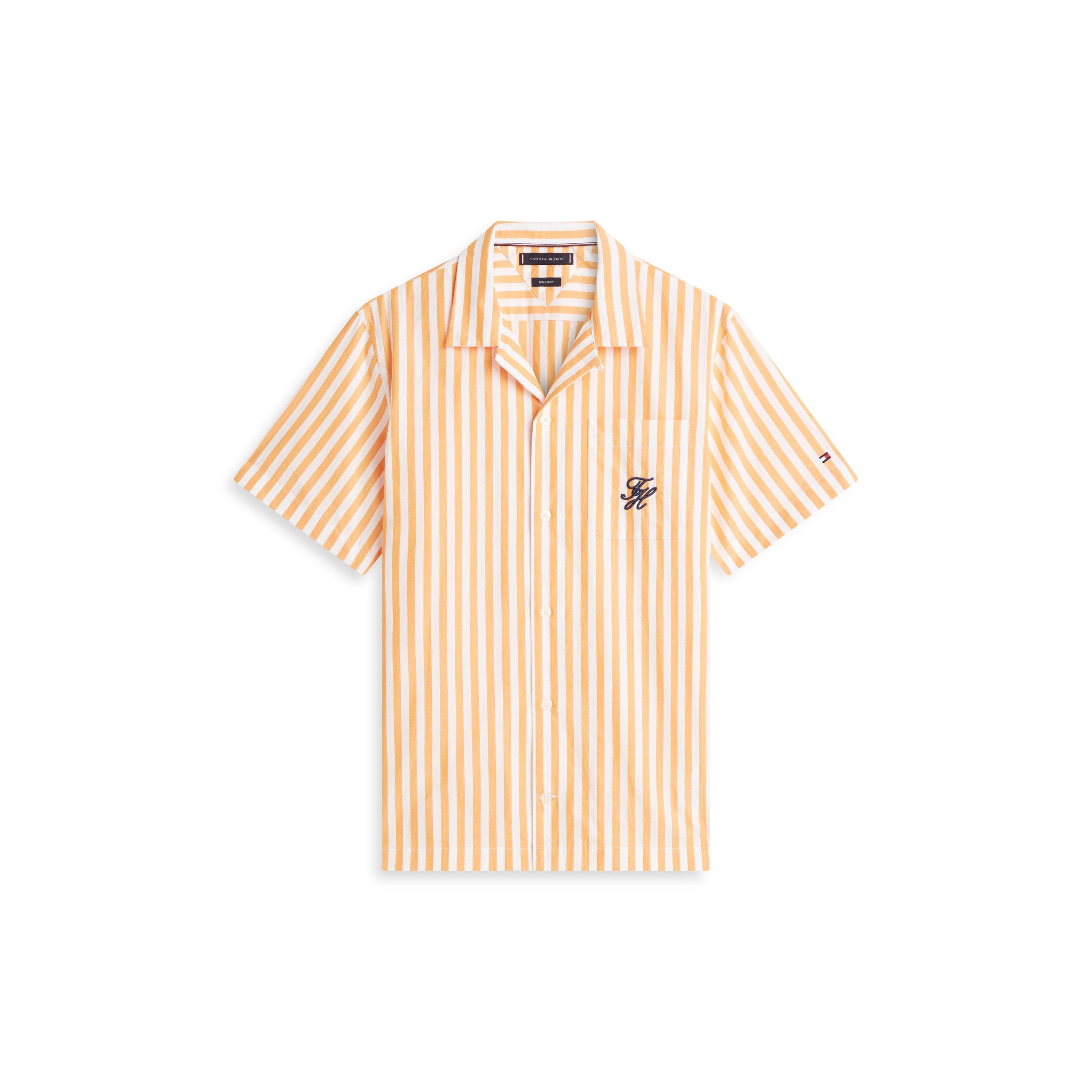 Orange/Strp - Tommy Hilfiger - Men's Patterned Short Sleeve Shirt - 1