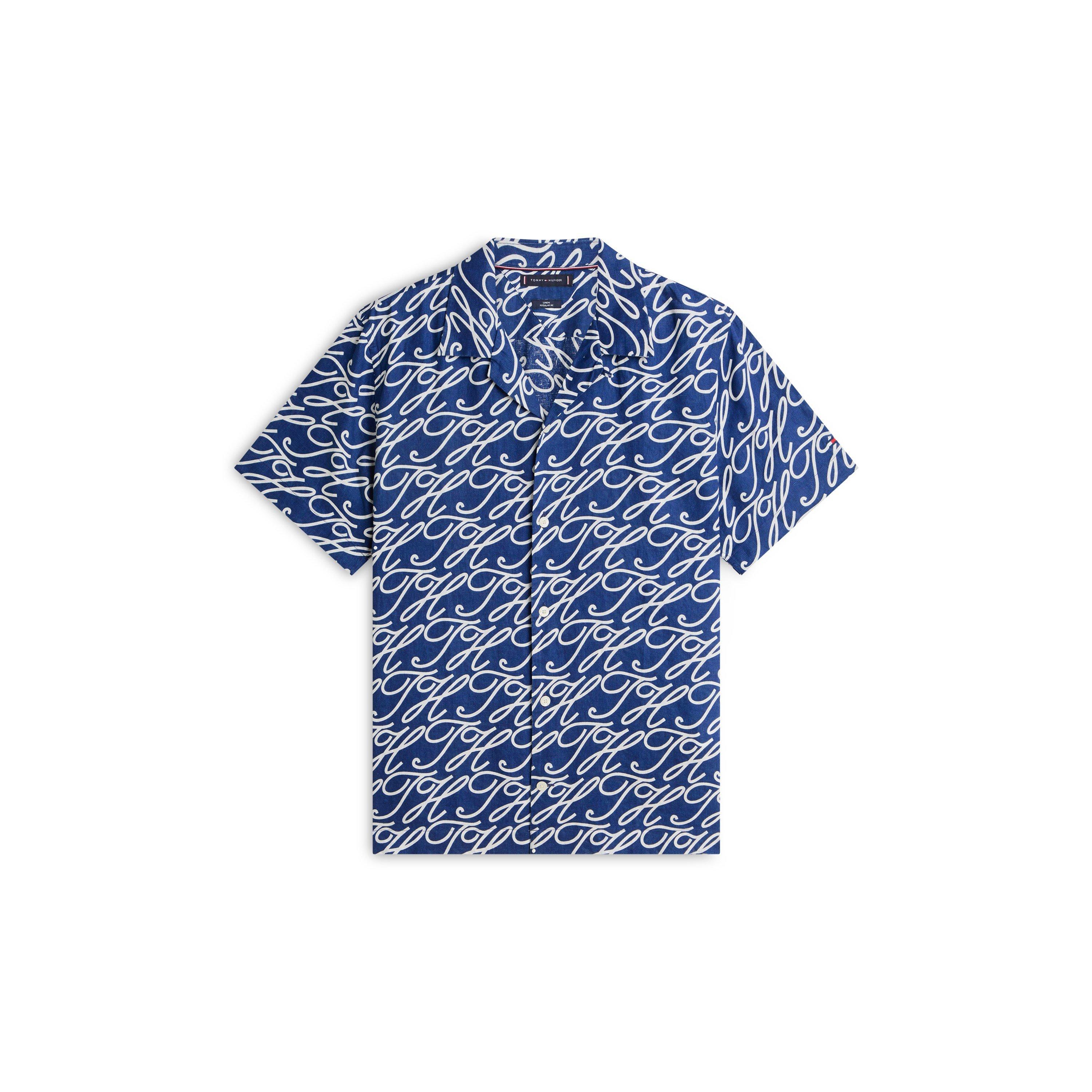 Preppy Navy/AOP - Tommy Hilfiger - Men's Patterned Short Sleeve Shirt - 1
