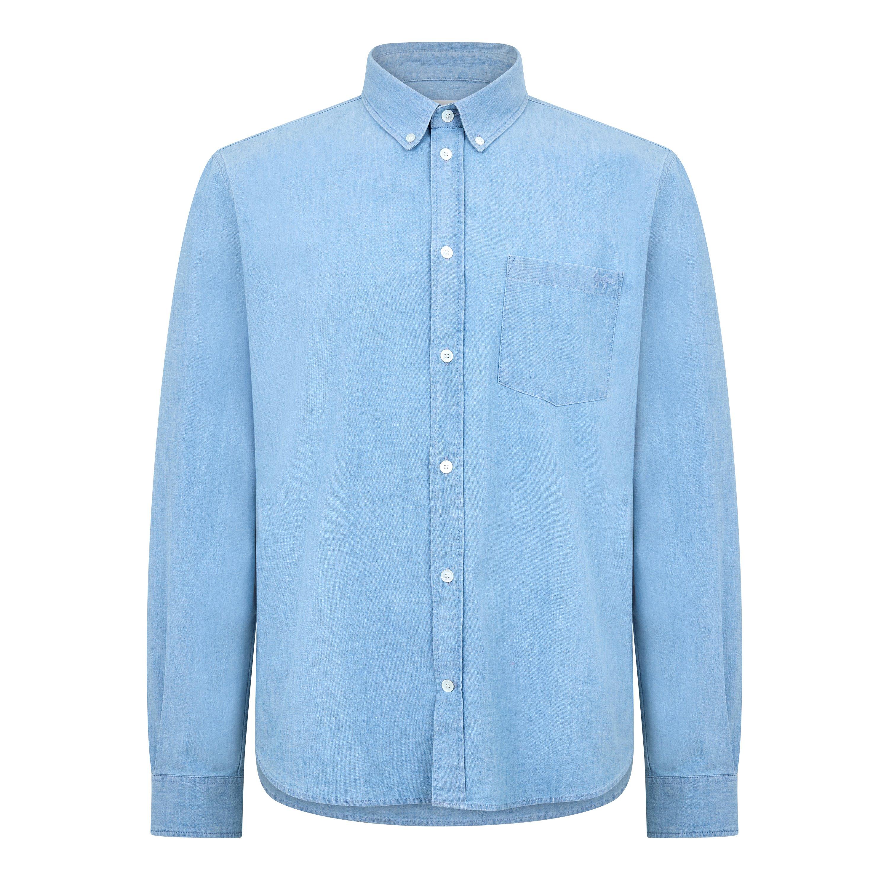 Pure Blue - Maison Kitsune - Men's Prof Fox Reg Long Sleeve Plain Shirt - 1