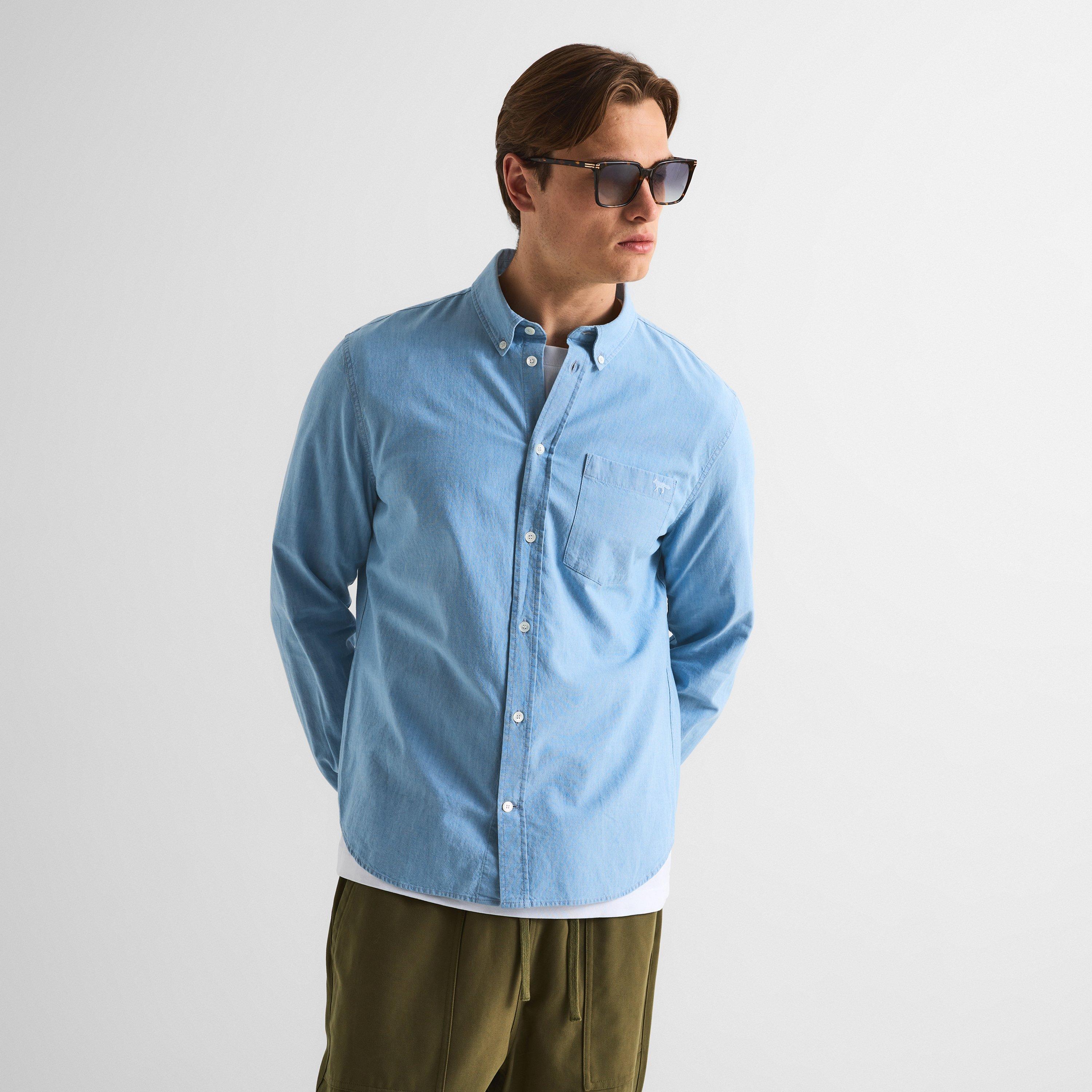 Pure Blue - Maison Kitsune - Men's Prof Fox Reg Long Sleeve Plain Shirt - 3