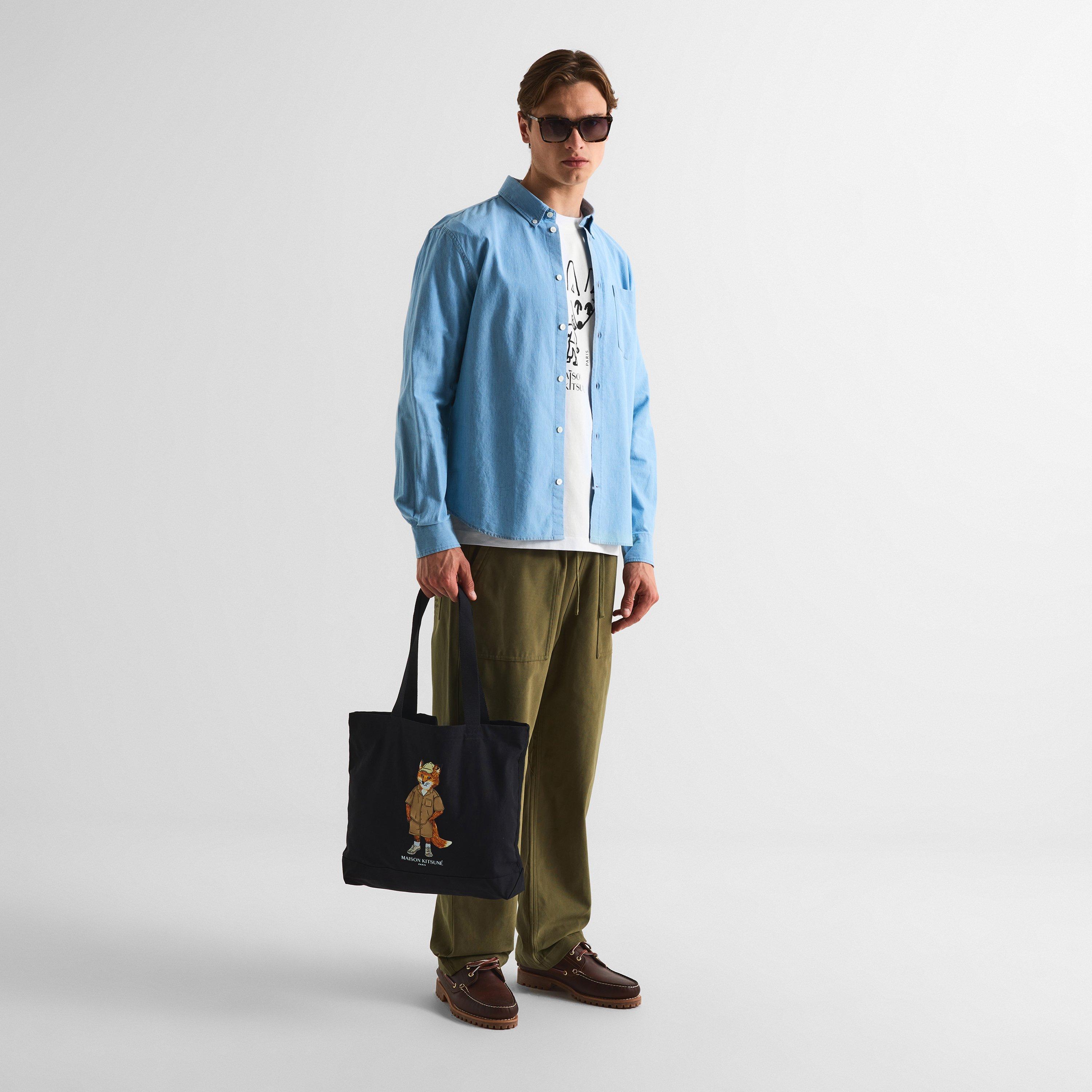 Pure Blue - Maison Kitsune - Men's Prof Fox Reg Long Sleeve Plain Shirt - 6