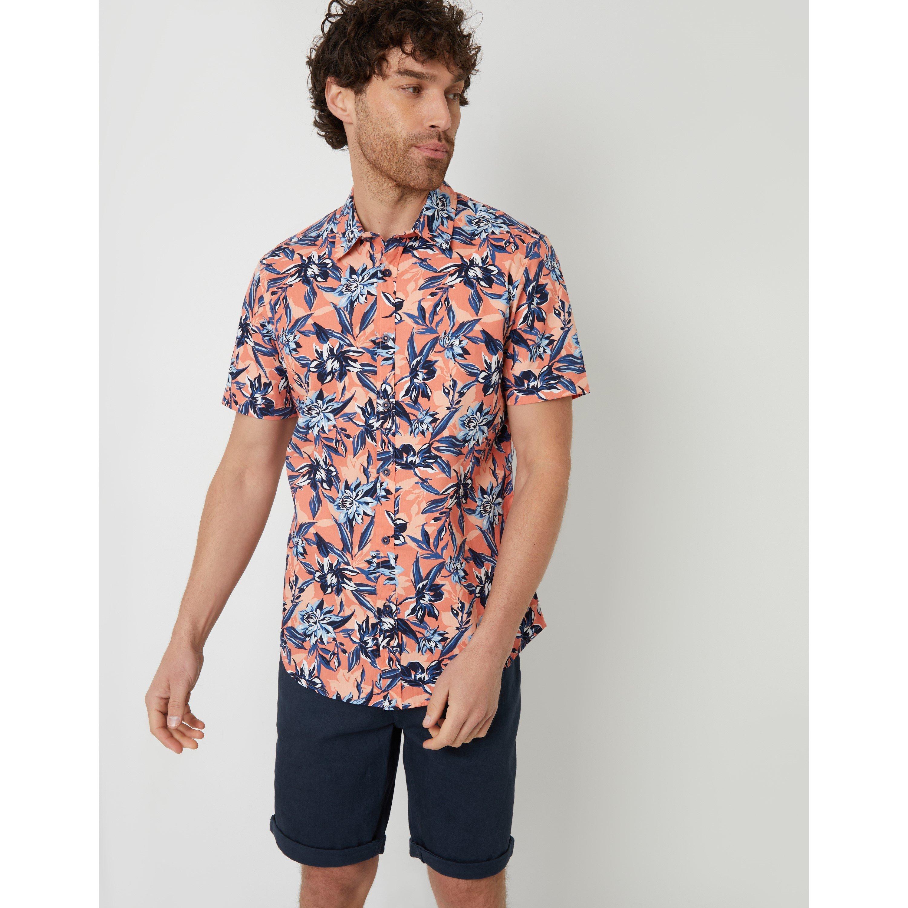 Peach - Threadbare - Men's Short-Sleeve Patterned Shirt - 1