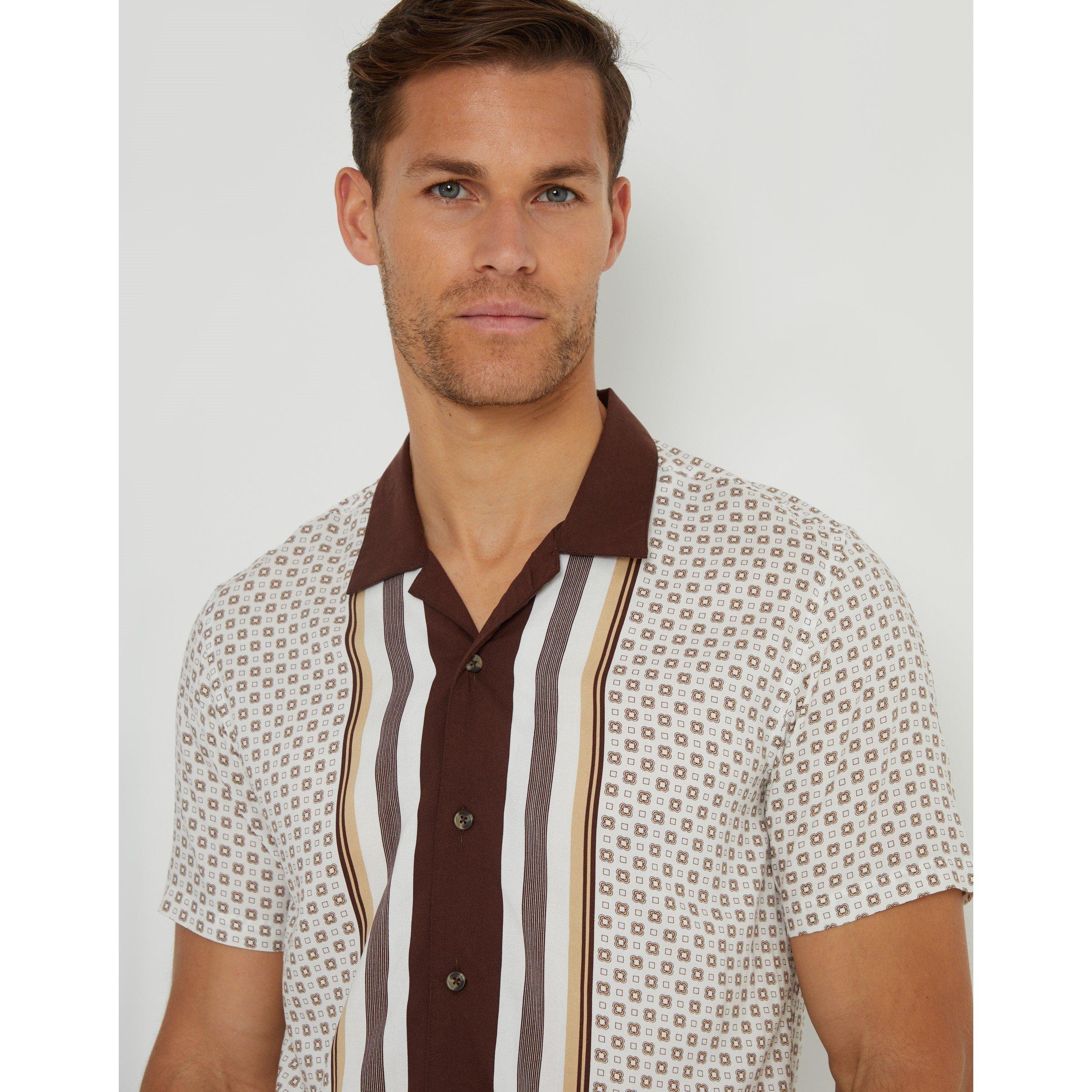 Cream - Threadbare - Men's Short-Sleeve Patterned Shirt - 4