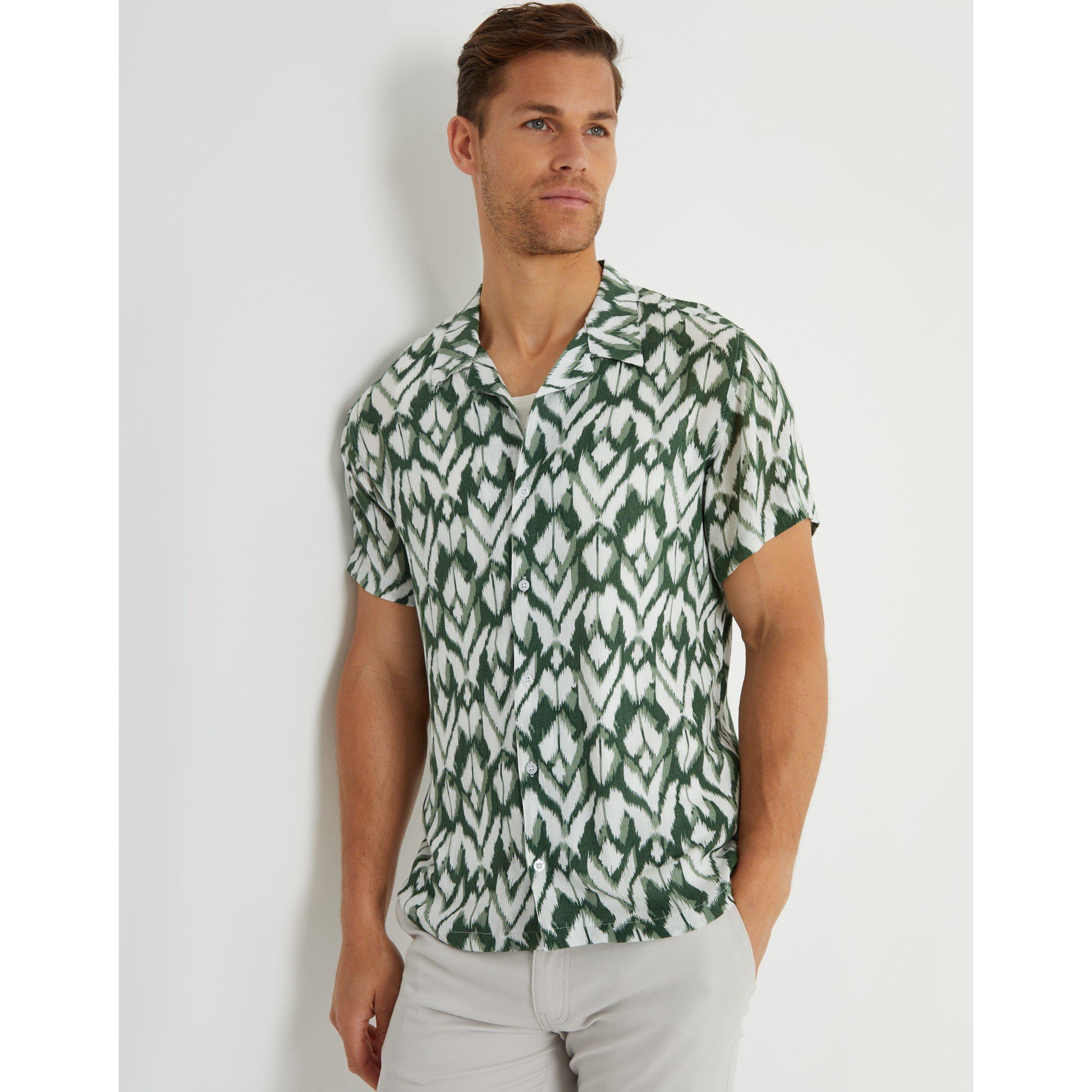 Pine Green - Threadbare - Men's Short-Sleeve Patterned Shirt - 1