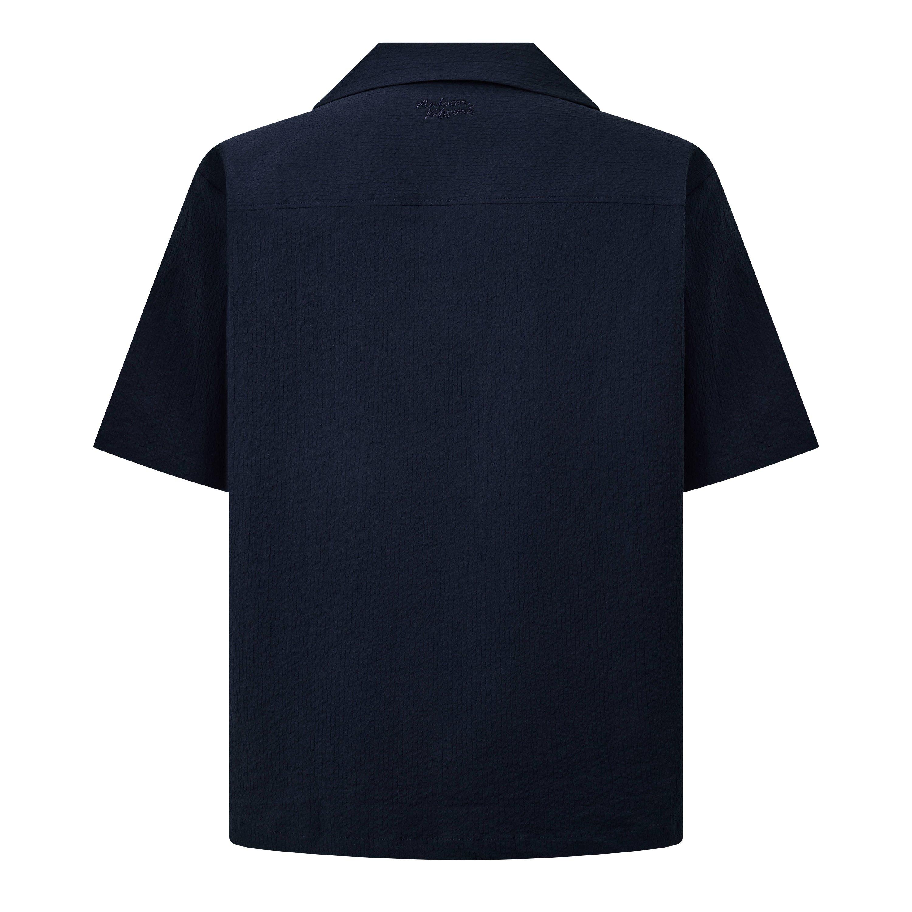 Classic Navy - Maison Kitsune - Men's Seersucker Resort Long Sleeve Patterned Shirt - 2