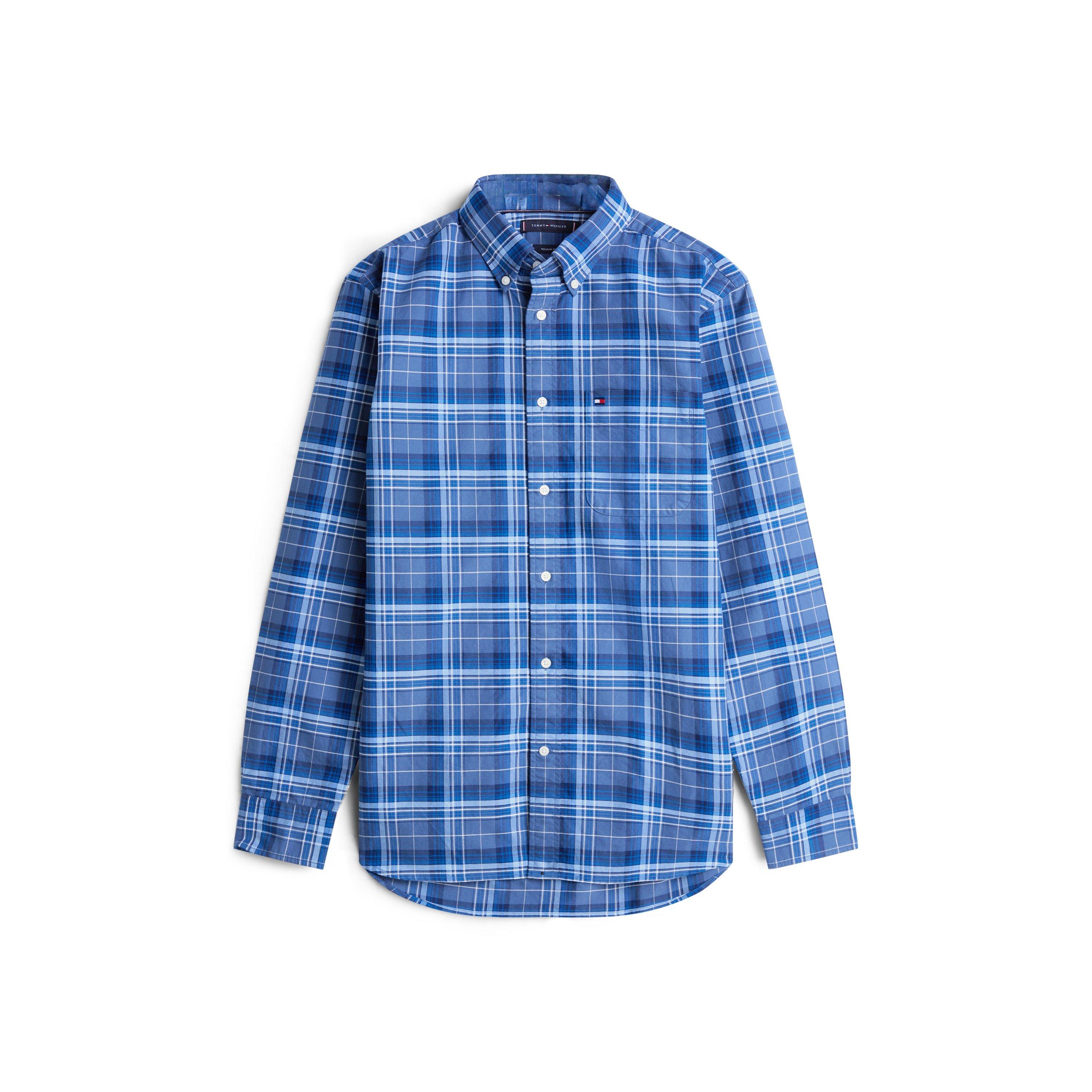 Tommy Hilfiger Men's Check Oxford Long Sleeve Patterned Shirt - Aegean Sea/Chk - 2XL