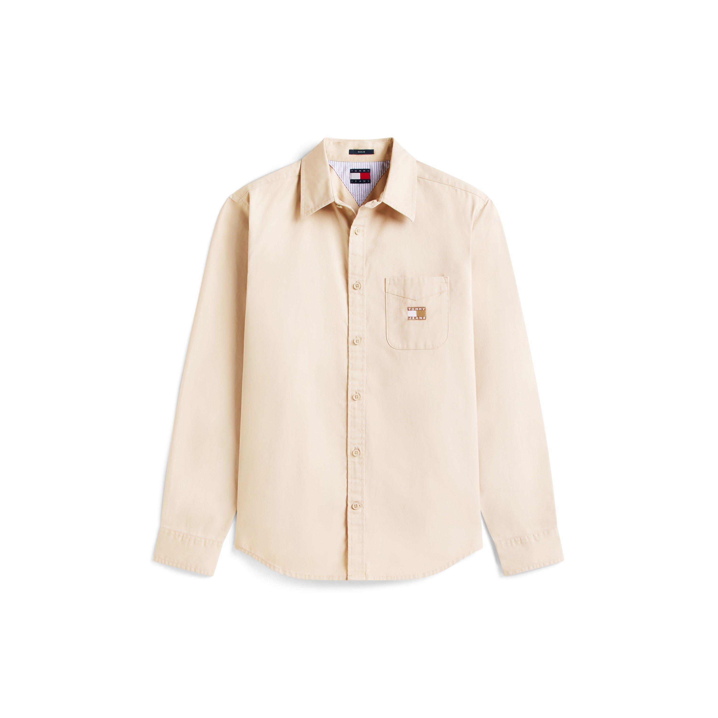 Tommy Jeans Men's Washed Twill Long Sleeve Plain Shirt - Gulf Sand - S