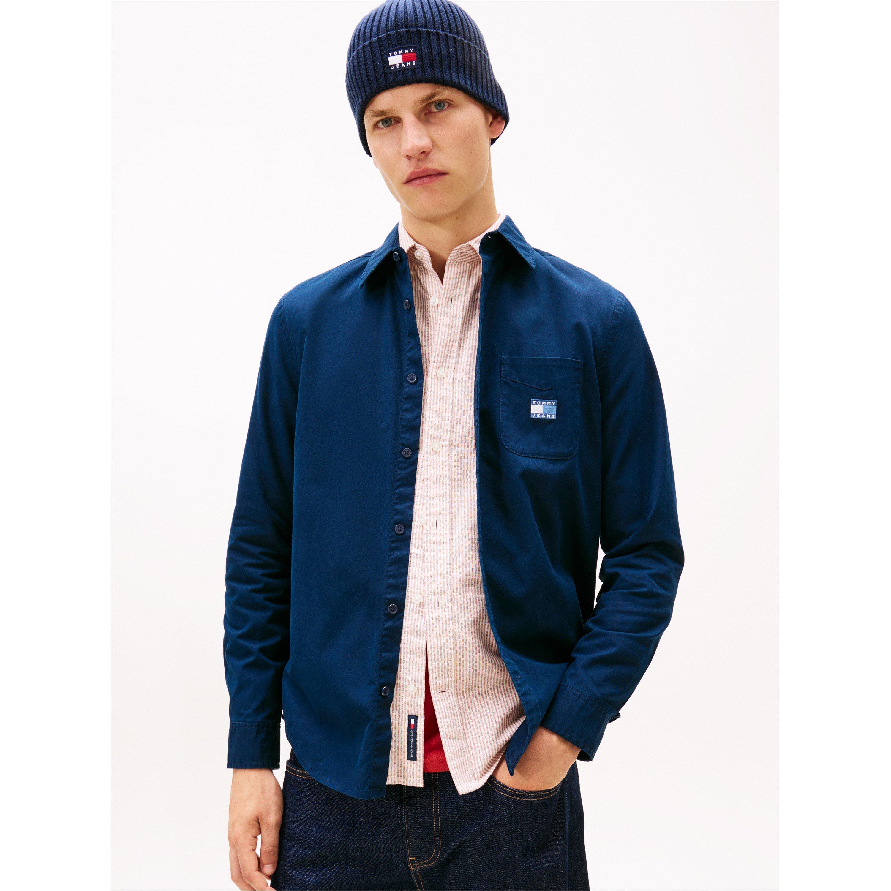 Night Navy - Tommy Jeans - Men's Washed Twill Long Sleeve Plain Shirt - 2