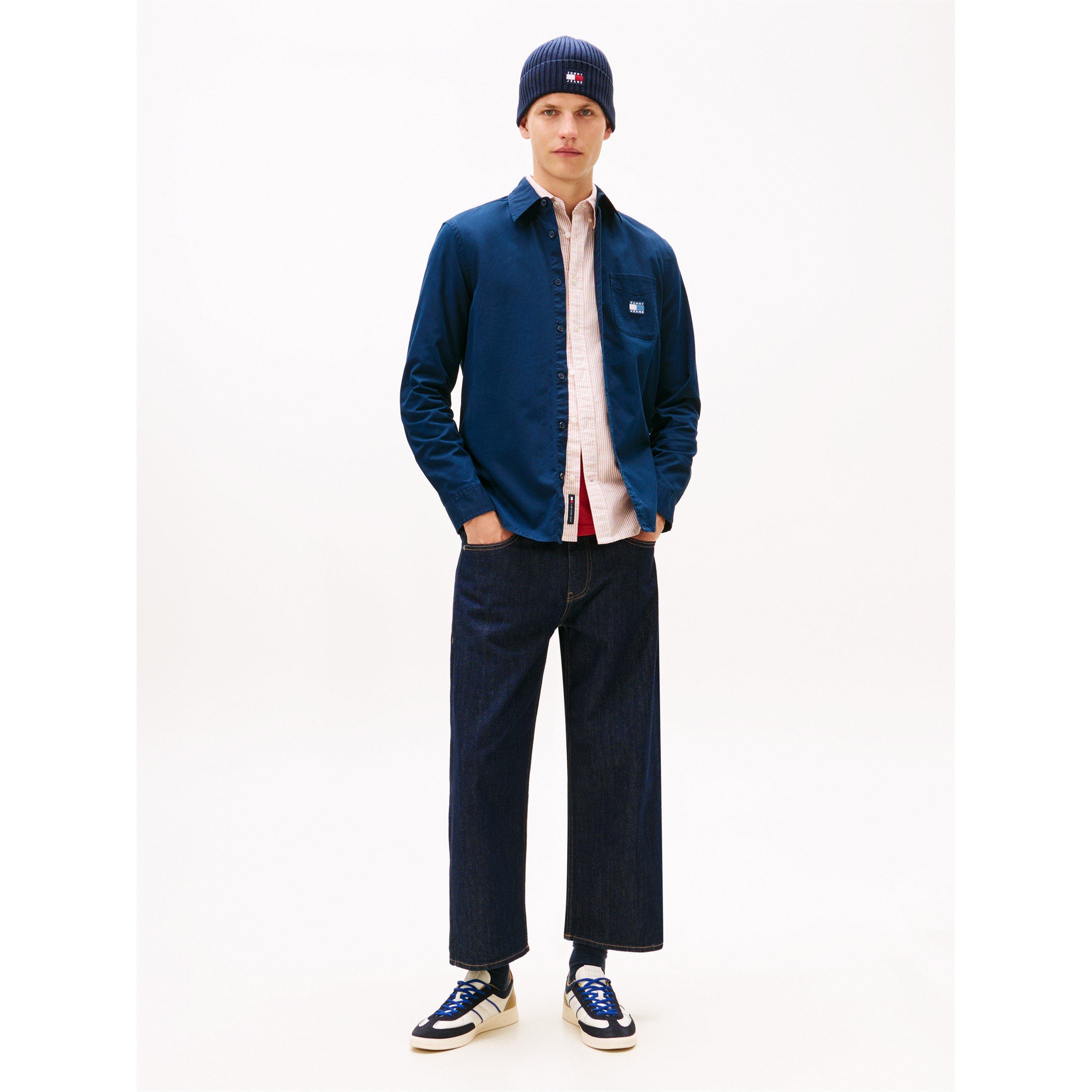 Night Navy - Tommy Jeans - Men's Washed Twill Long Sleeve Plain Shirt - 4