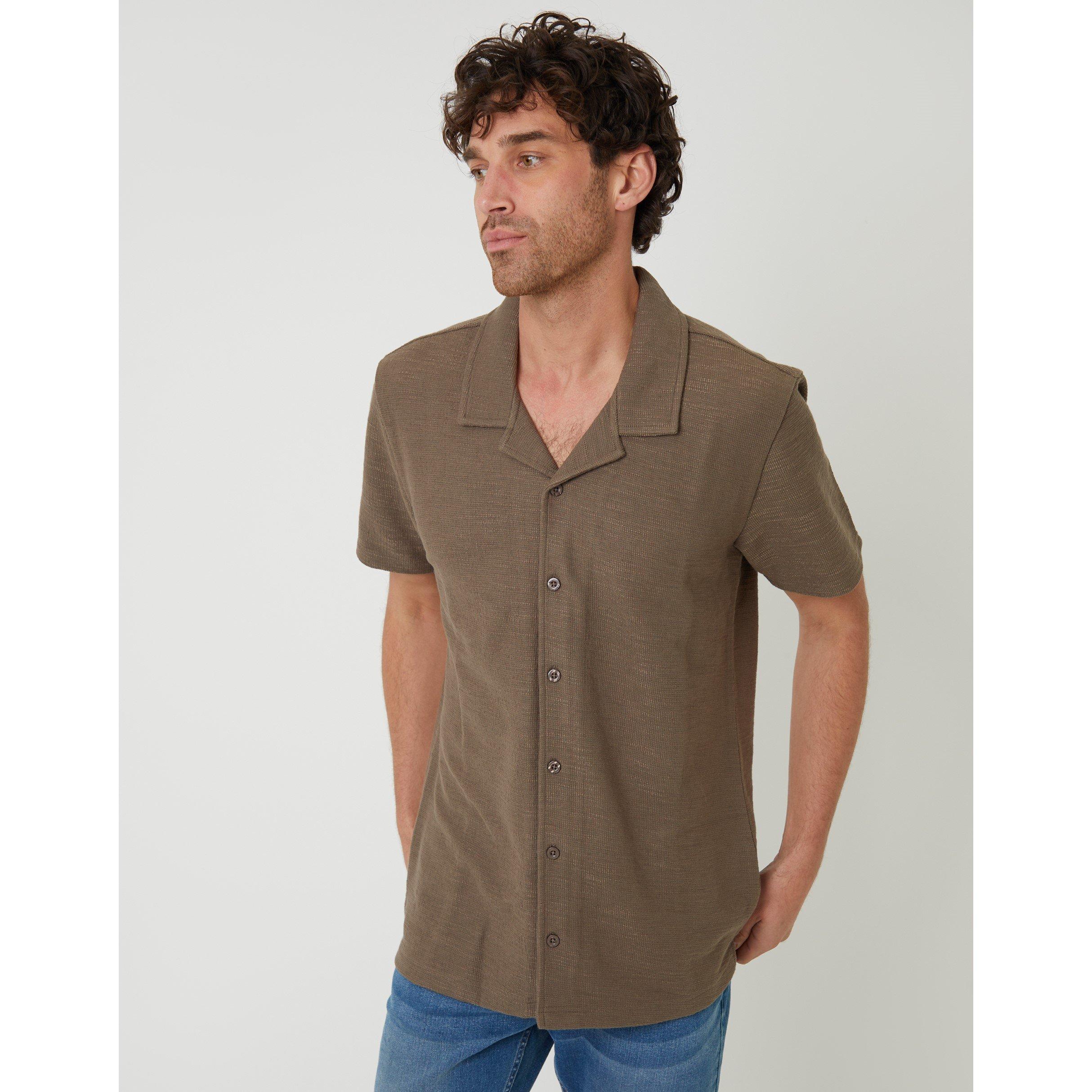 Threadbare Men's Antti Short-Sleeve Plain Shirt - Khaki - Medium