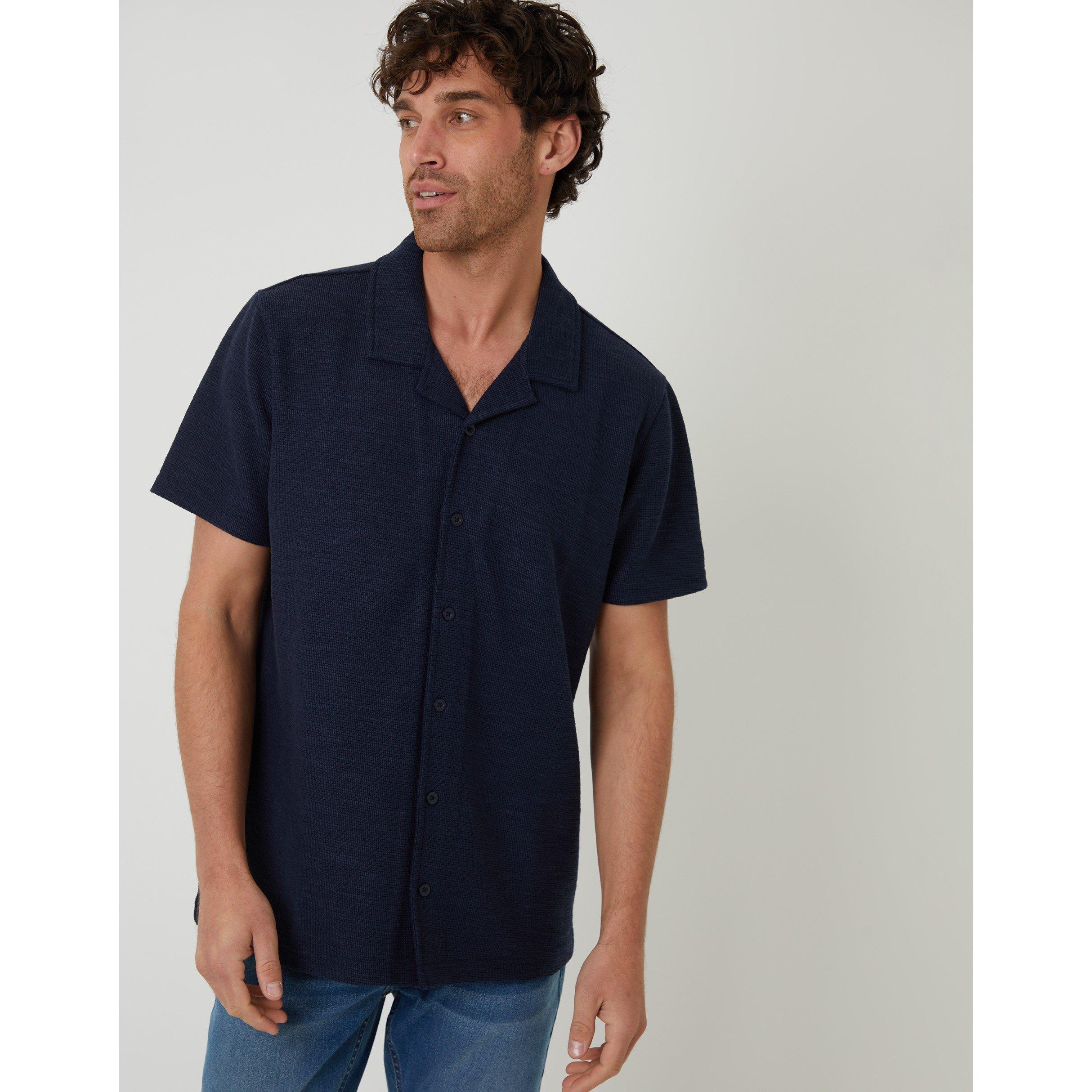 Threadbare Men's Antti Short-Sleeve Plain Shirt - Navy - Large