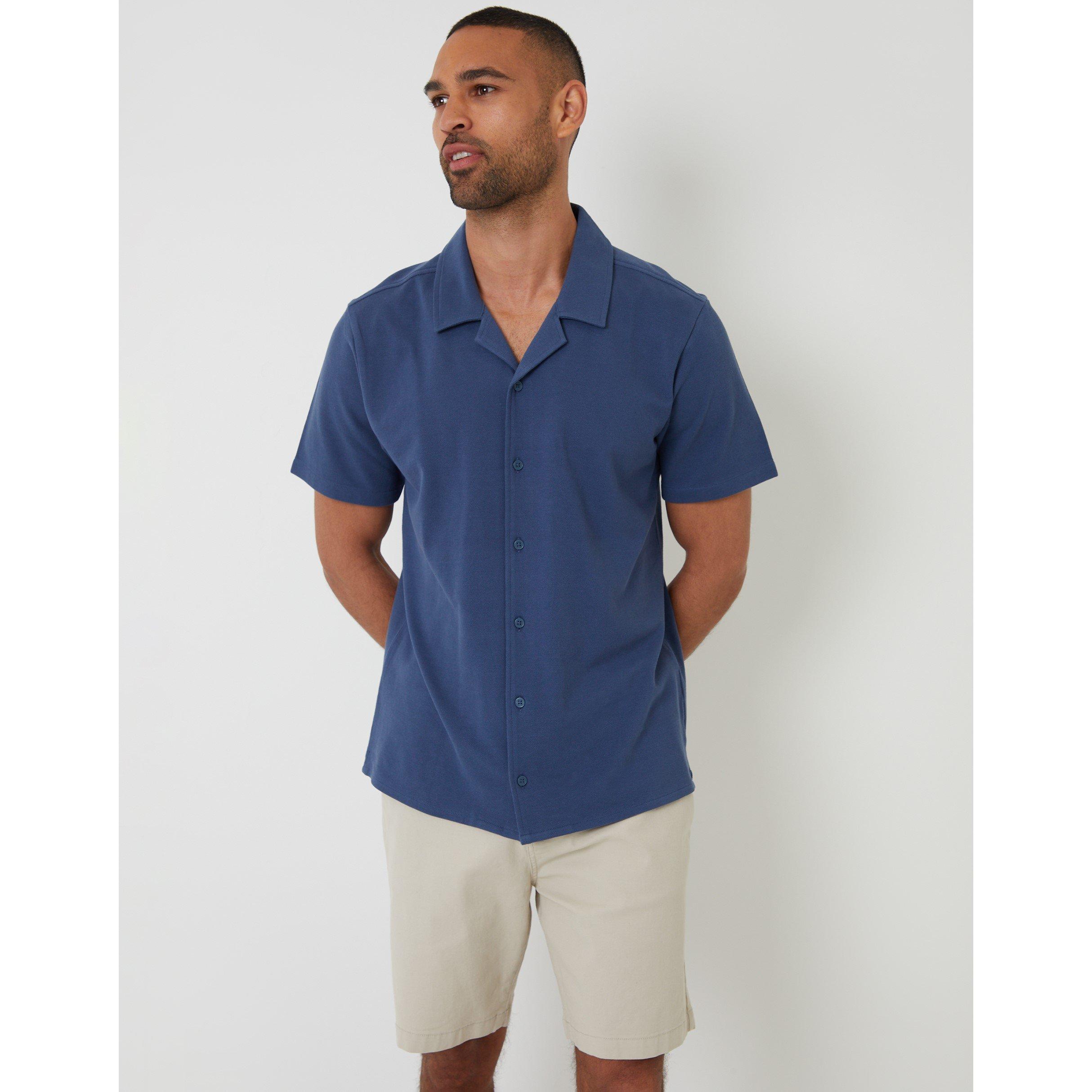 Threadbare Men's Kaylian Short-Sleeve Plain Shirt - Denim - Small