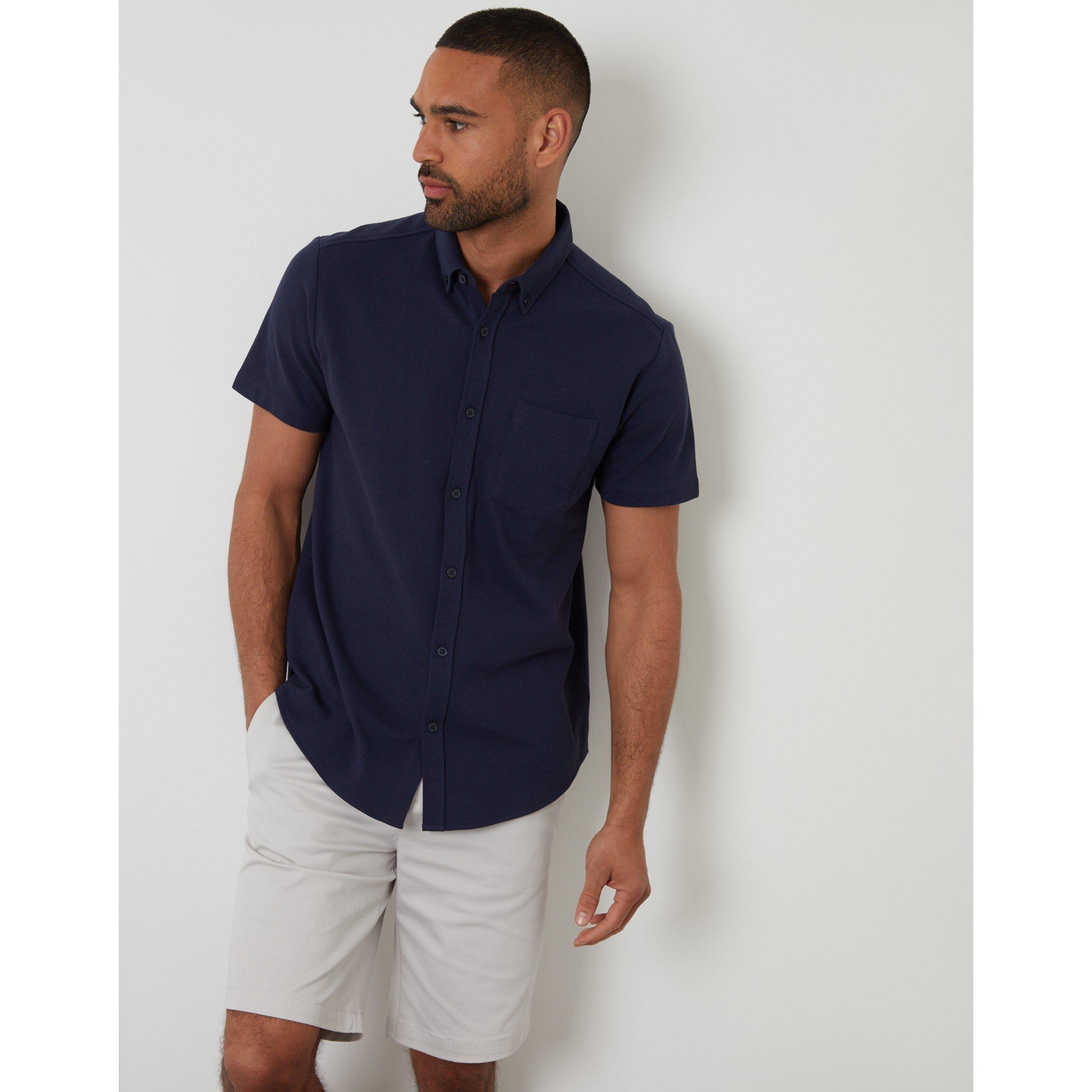 Marineblauw - Threadbare - Men's Majestic Short-Sleeve Plain Shirt - 1