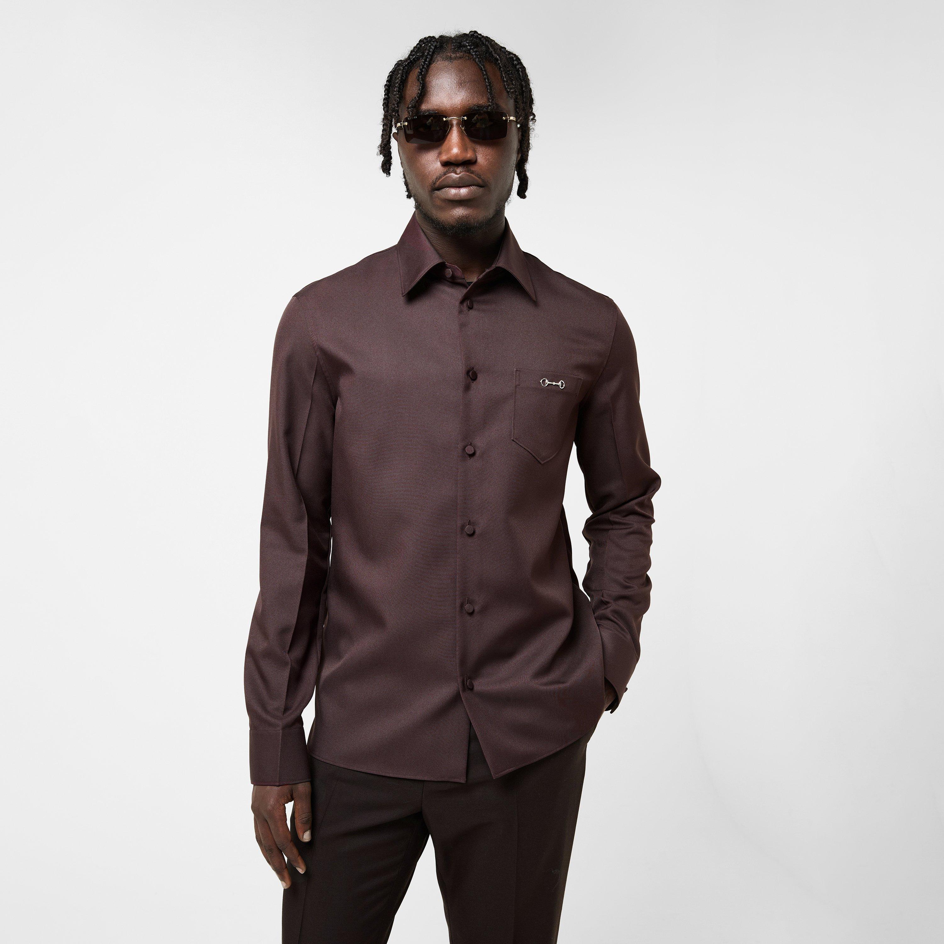 Brown - Gucci - Men's Classic Short-Sleeve Plain Shirt - 3