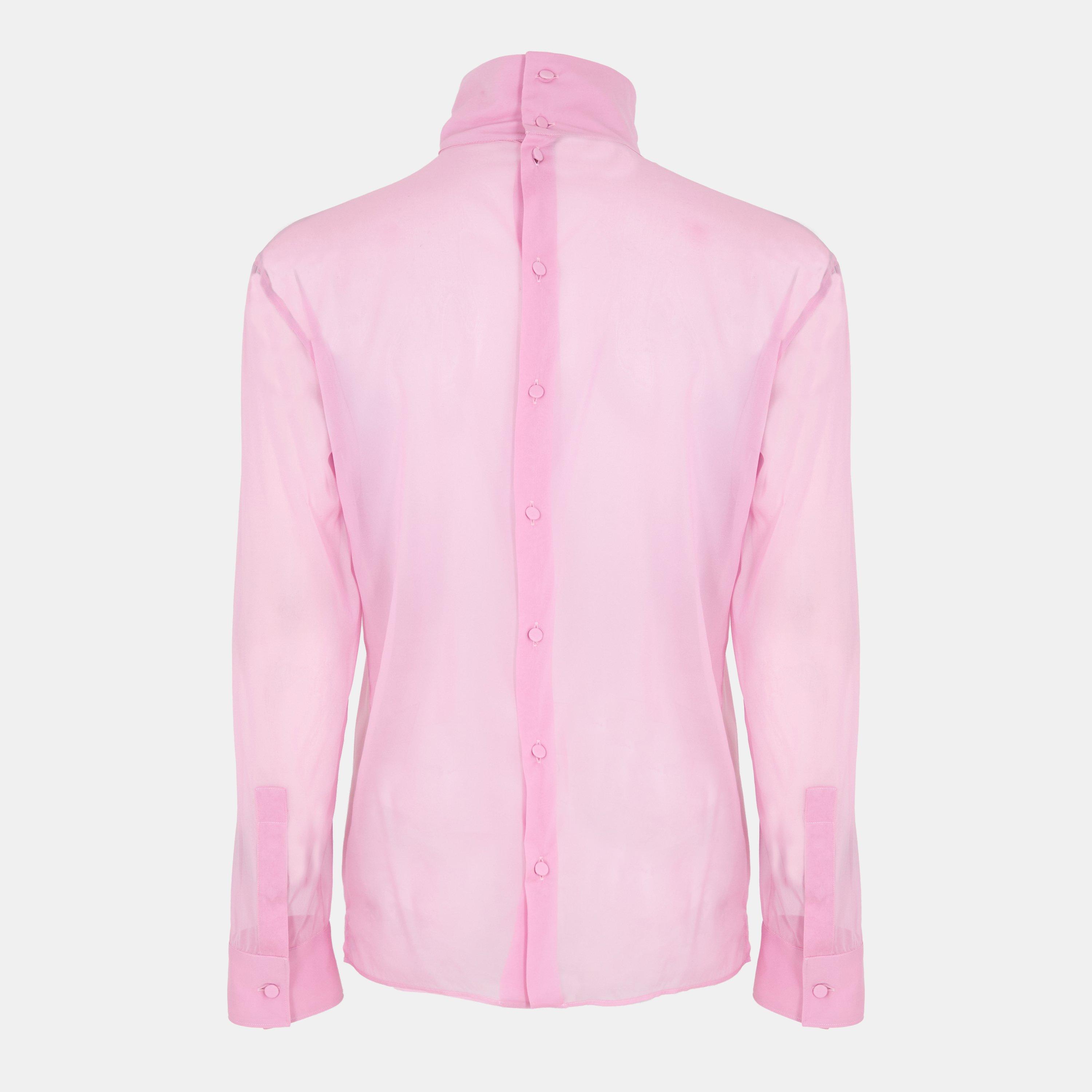 Pink - Gucci - Men's Silk Short-Sleeve Plain Shirt - 2