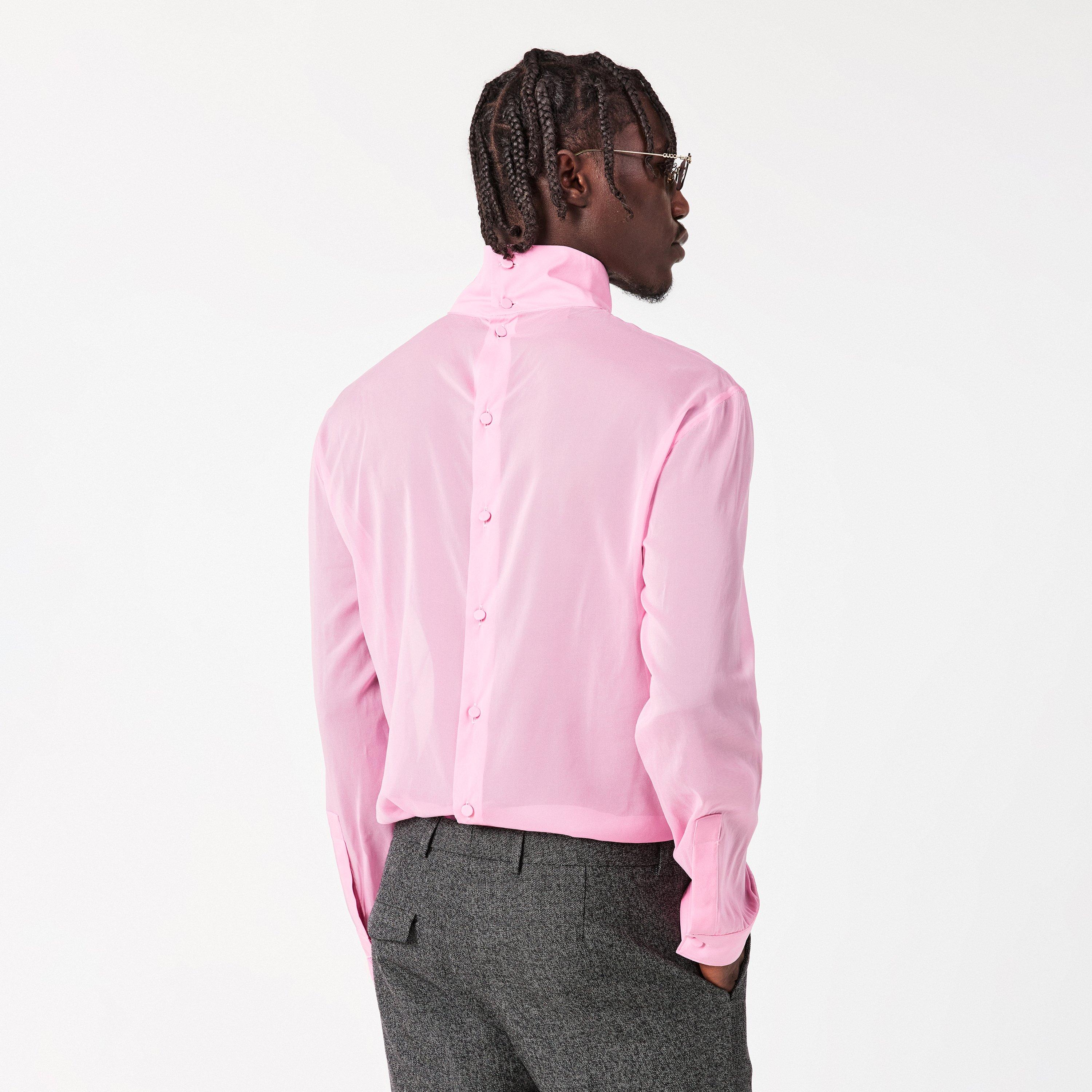 Pink - Gucci - Men's Silk Short-Sleeve Plain Shirt - 4