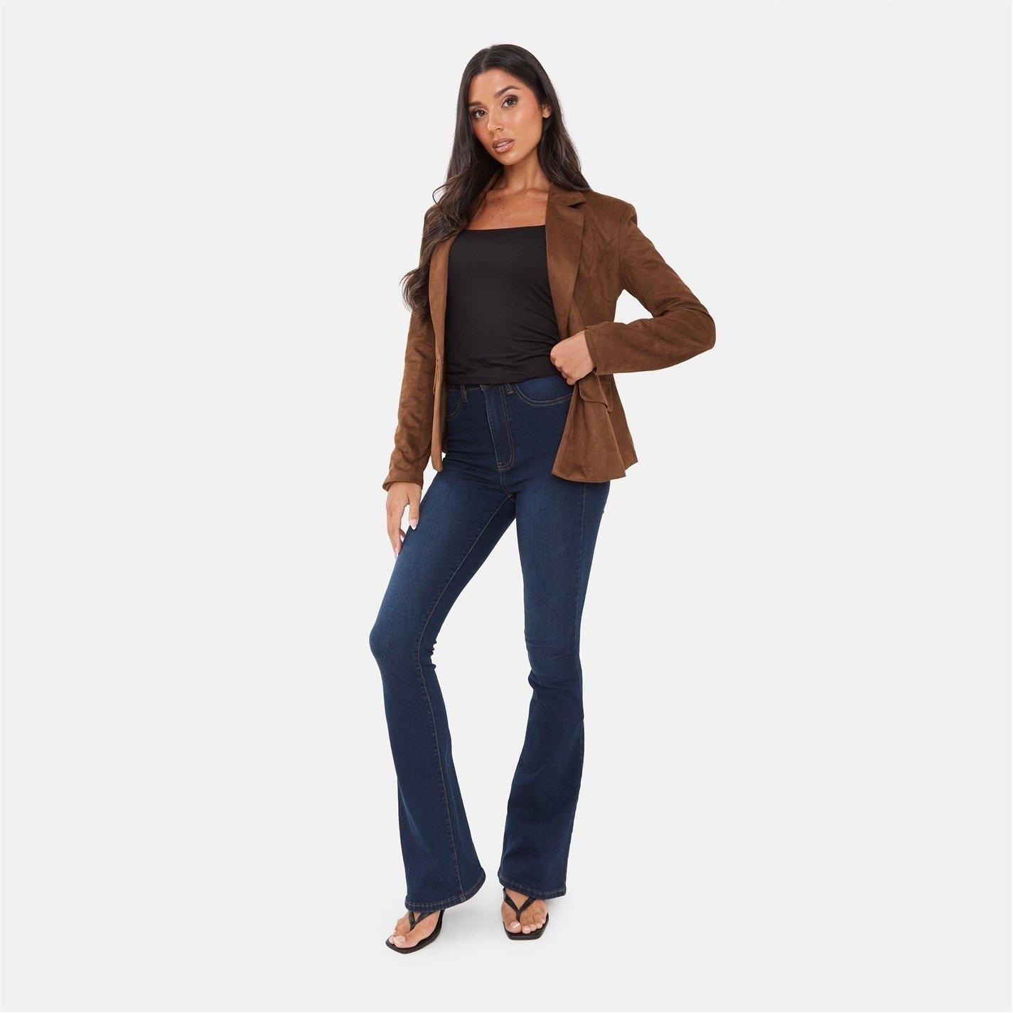 Tan - I Saw It First - Women's Cinched Waist Suede Long Sleeve Blazer - 6