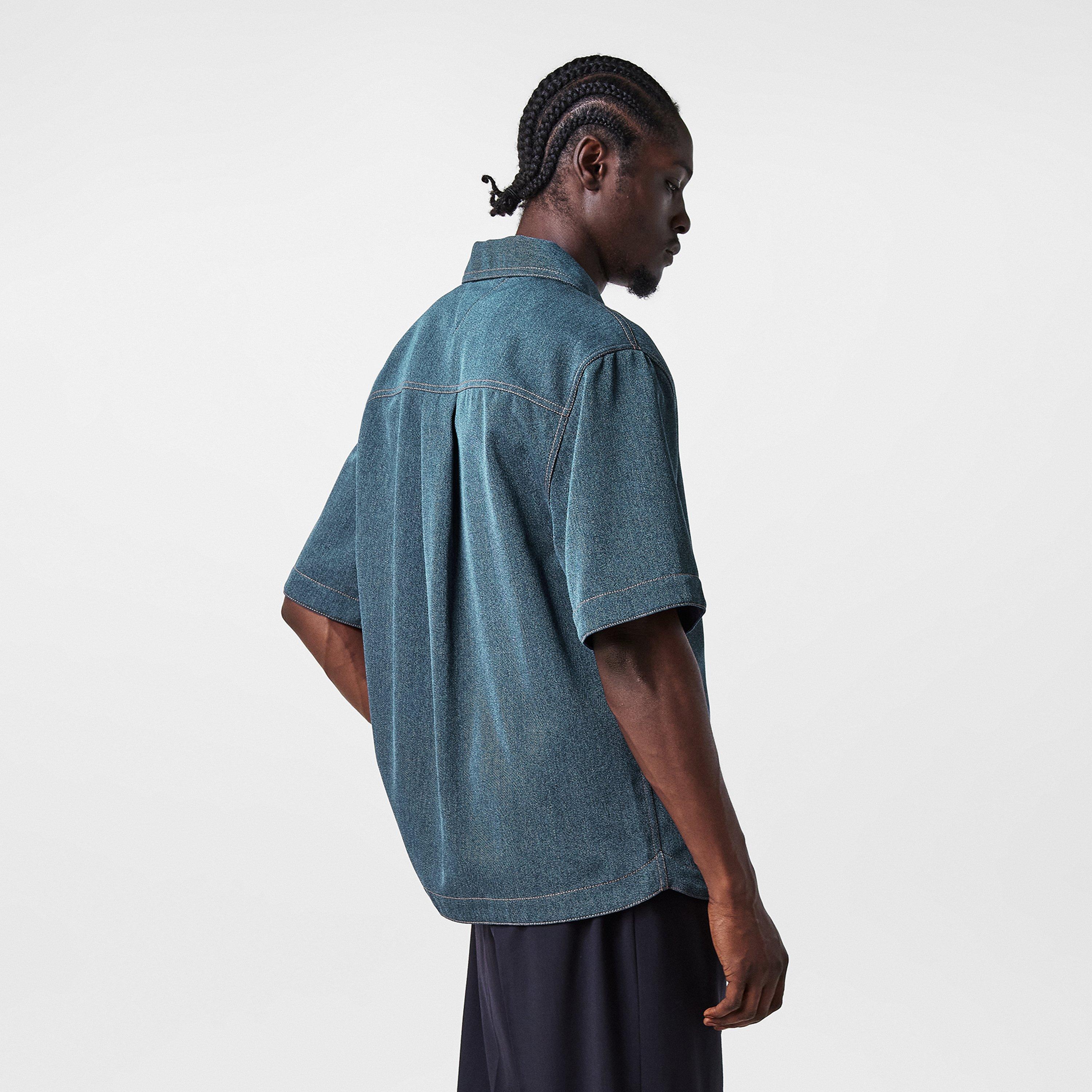 Blue - Bottega Veneta - Men's Short-Sleeve Plain Shirt - 4