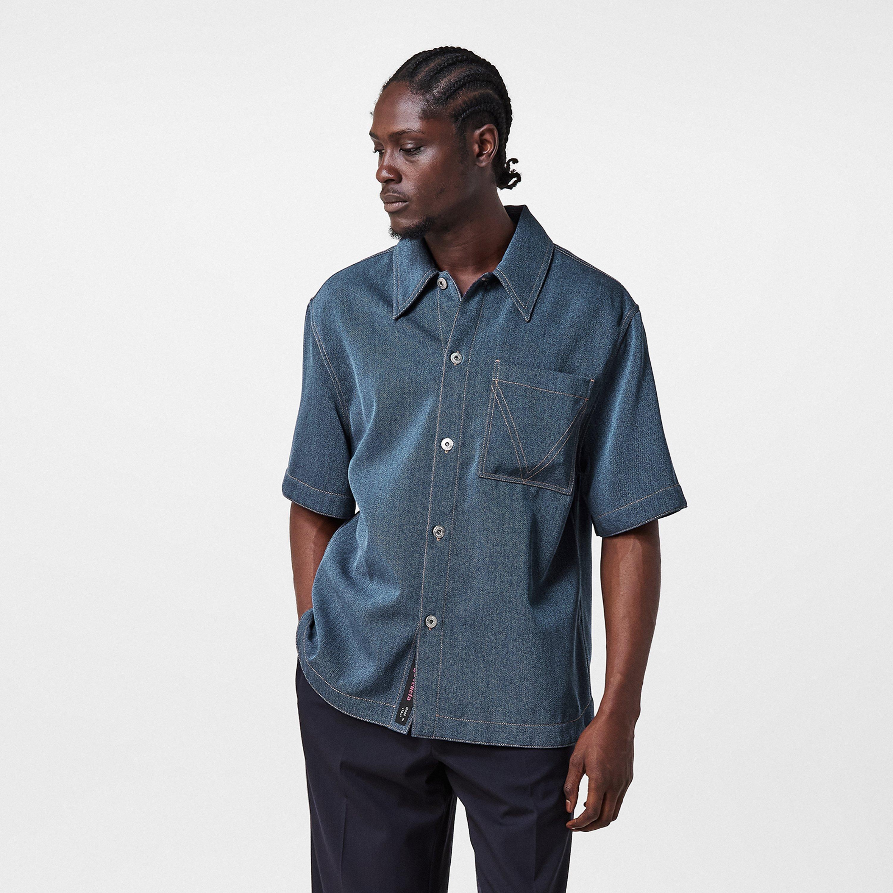 Blue - Bottega Veneta - Men's Short-Sleeve Plain Shirt - 6