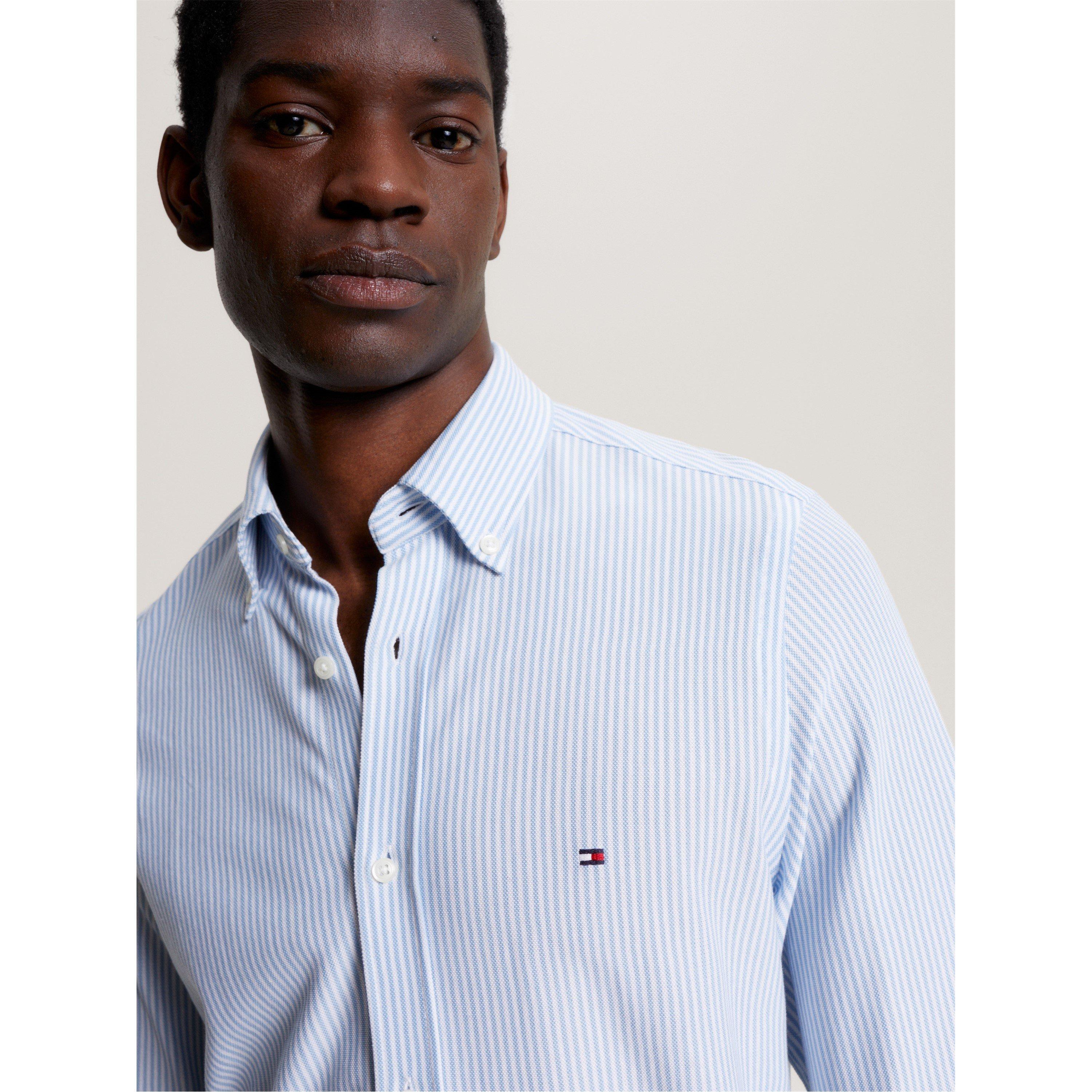 Blue/White V2 - Tommy Hilfiger - Men's Knitted Stripe Slim Fit Long-Sleeve Patterned Shirt - 2