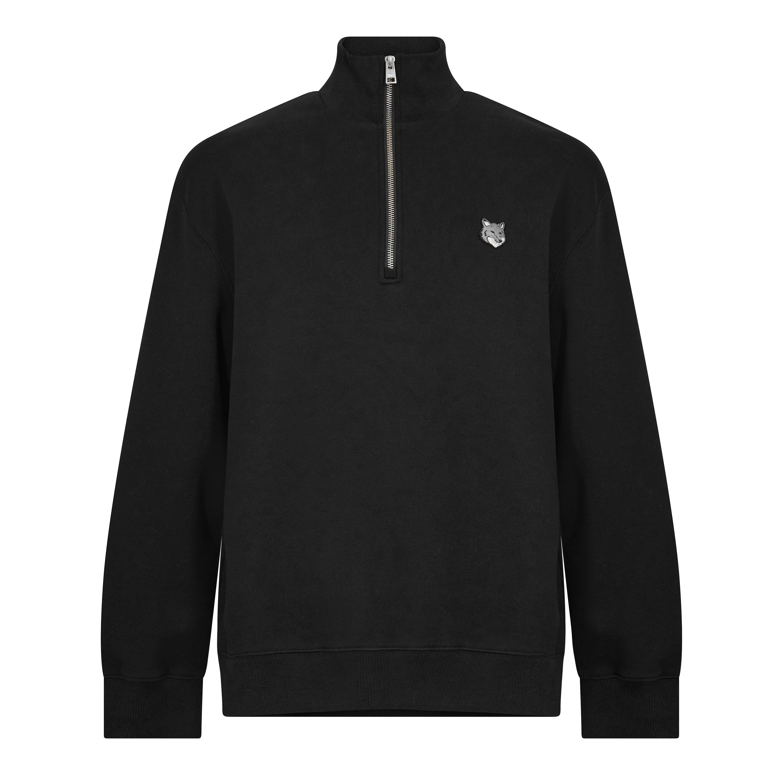 Black - Maison Kitsune - Men's Fox HD Comfort Half Zip Fleece - 1