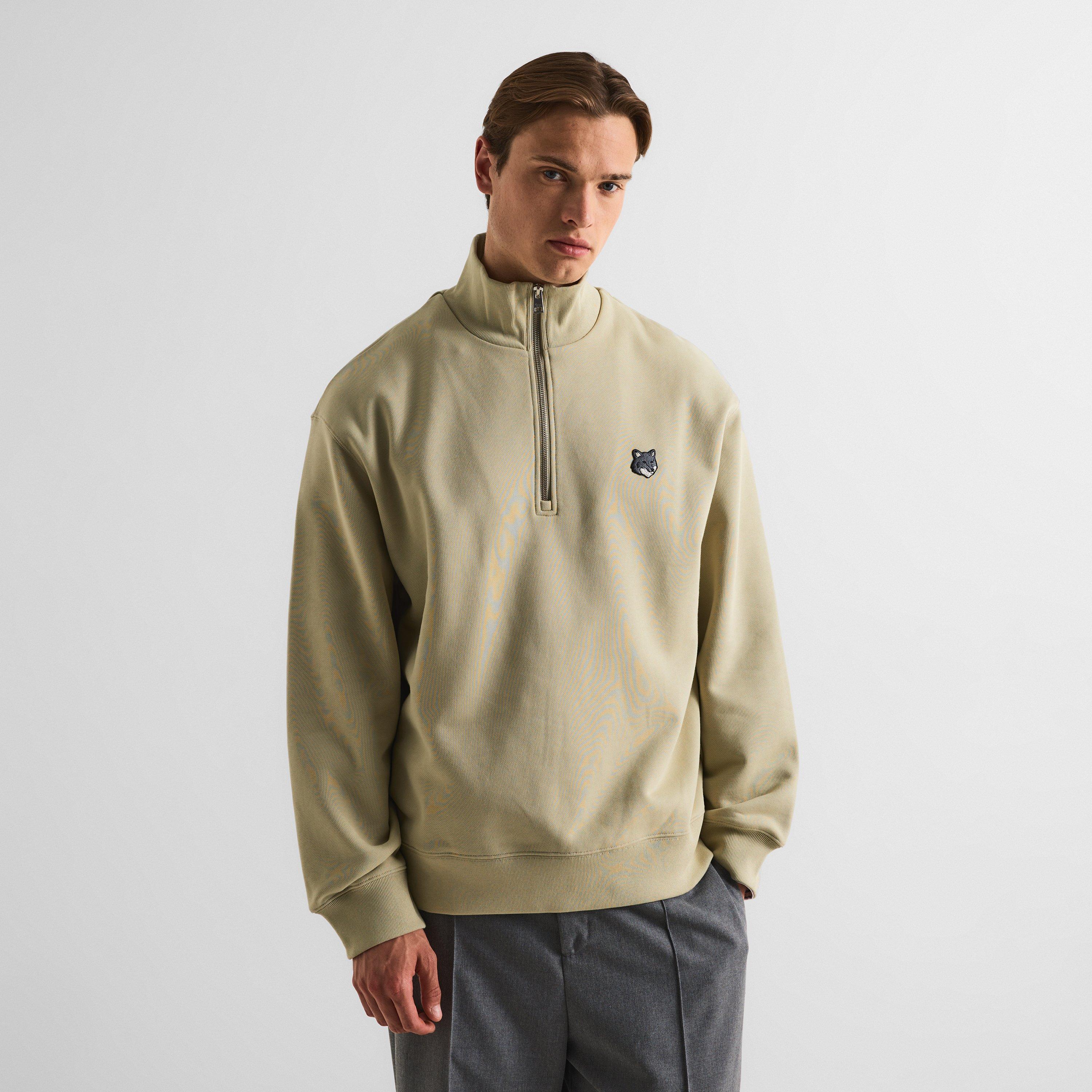 Stone Beige - Maison Kitsune - Men's Fox HD Comfort Half Zip Fleece - 3