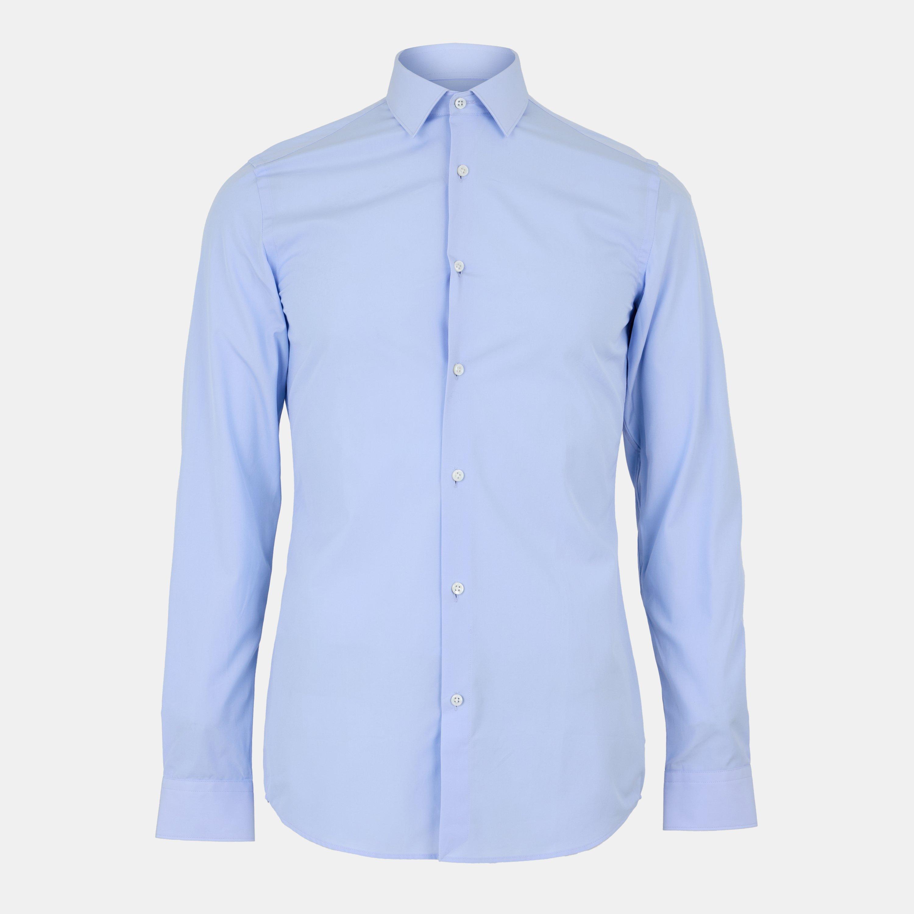 Boss Men's T Charlie Long Sleeve Plain Shirt - Pastel Blue - 15 inch