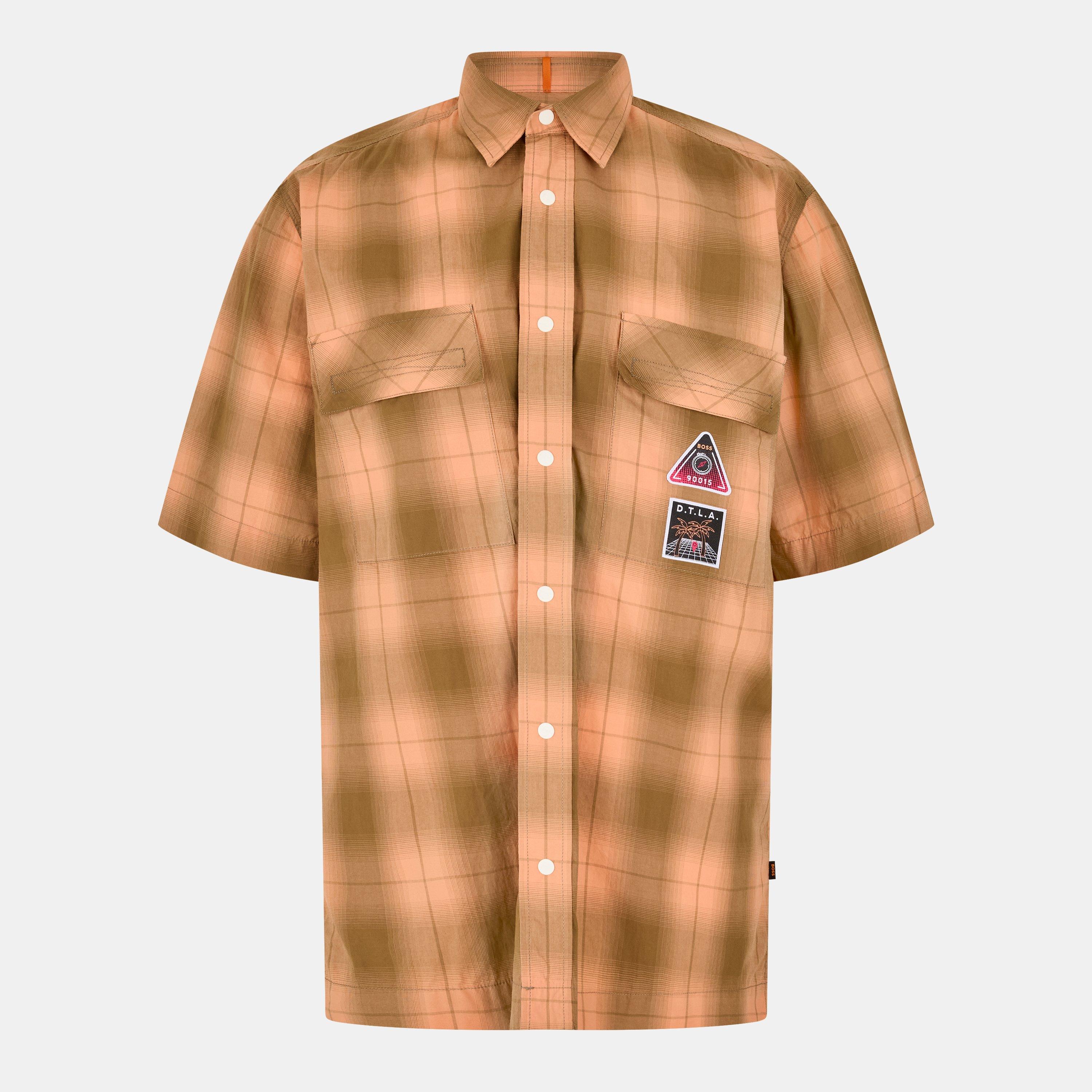 Boss Men's Larch Long-Sleeve Plain Shirt - Pastel Orange - S
