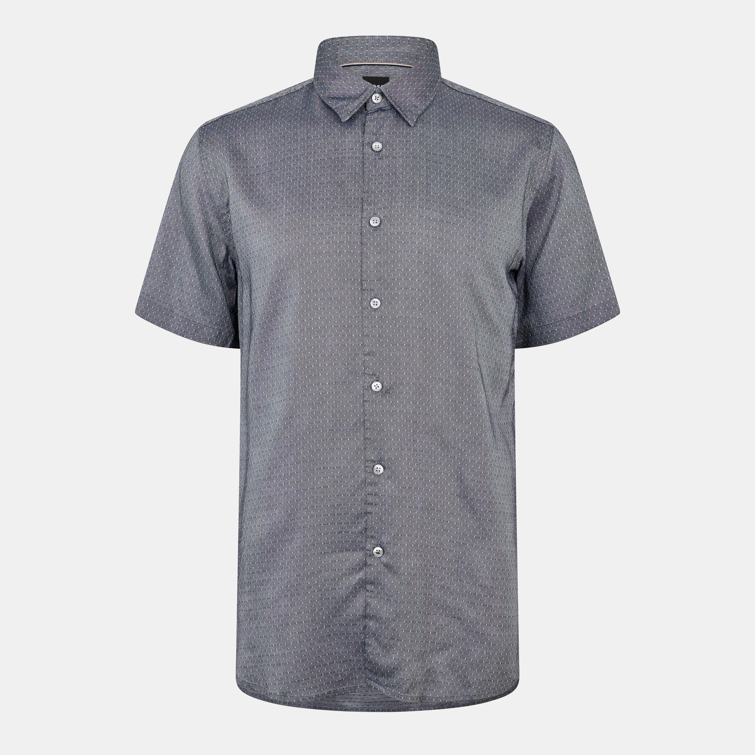Boss Men's Ross Long Sleeve Plain Shirt - Dark Blue - S