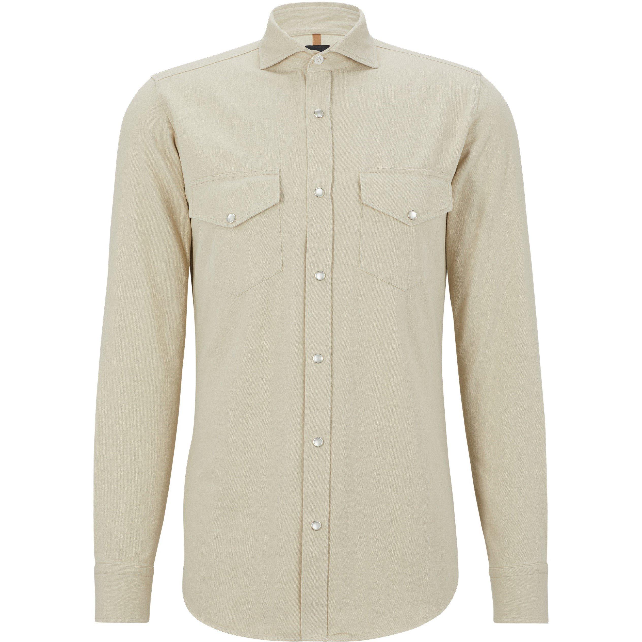 Light Beige - Boss - Men's Romeo Long Sleeve Plain Shirt