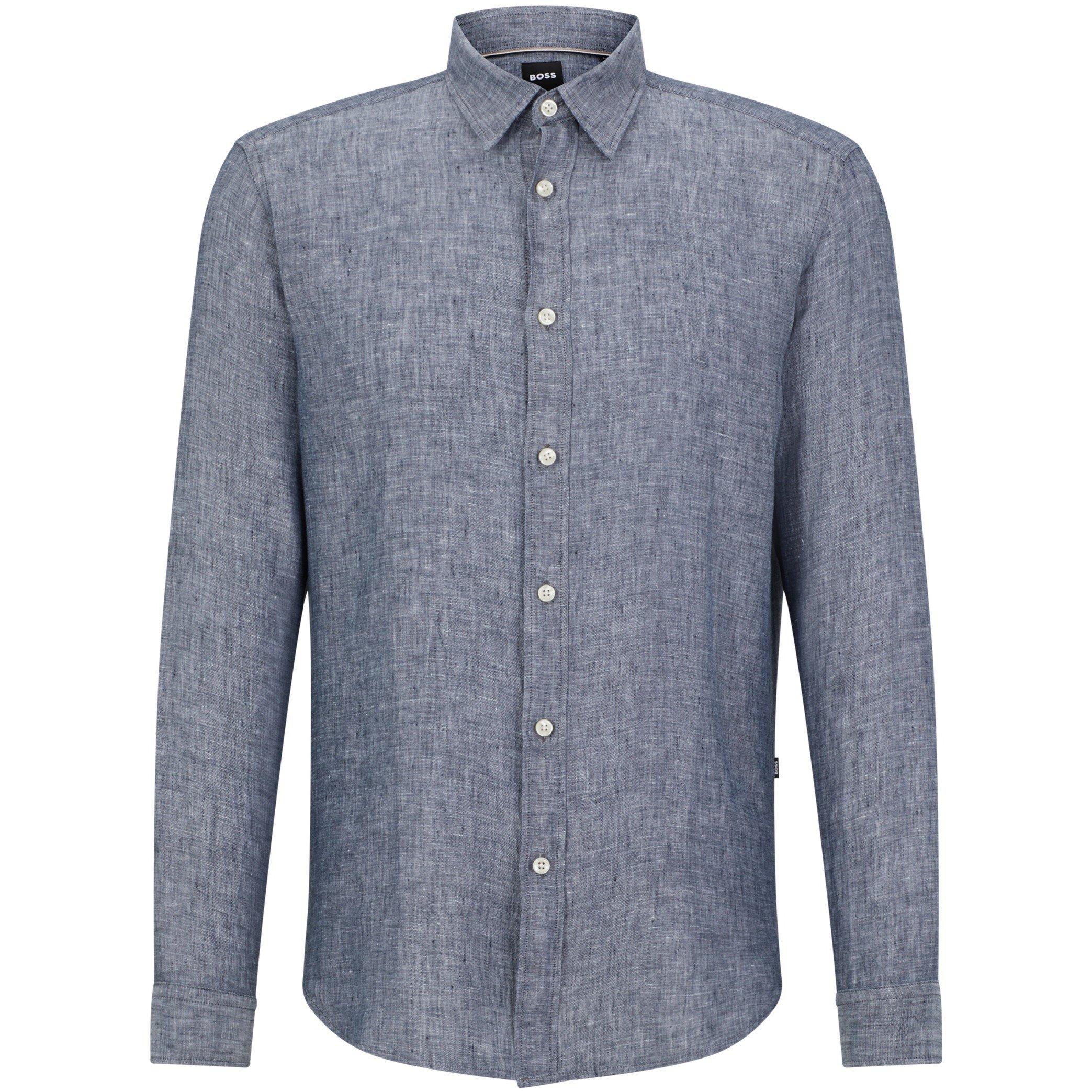 Boss Men's Liam Long Sleeve Plain Shirt - Dark Blue - 2XL