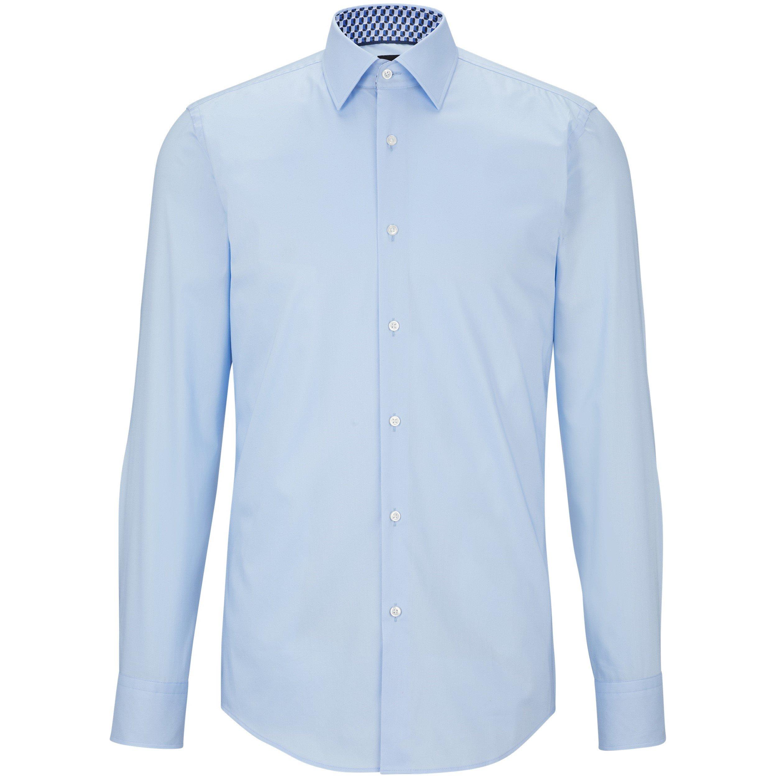 Pastel Blue - Boss - Men's H-Hank-Kent-C3-214 Plain Long-Sleeve Shirt