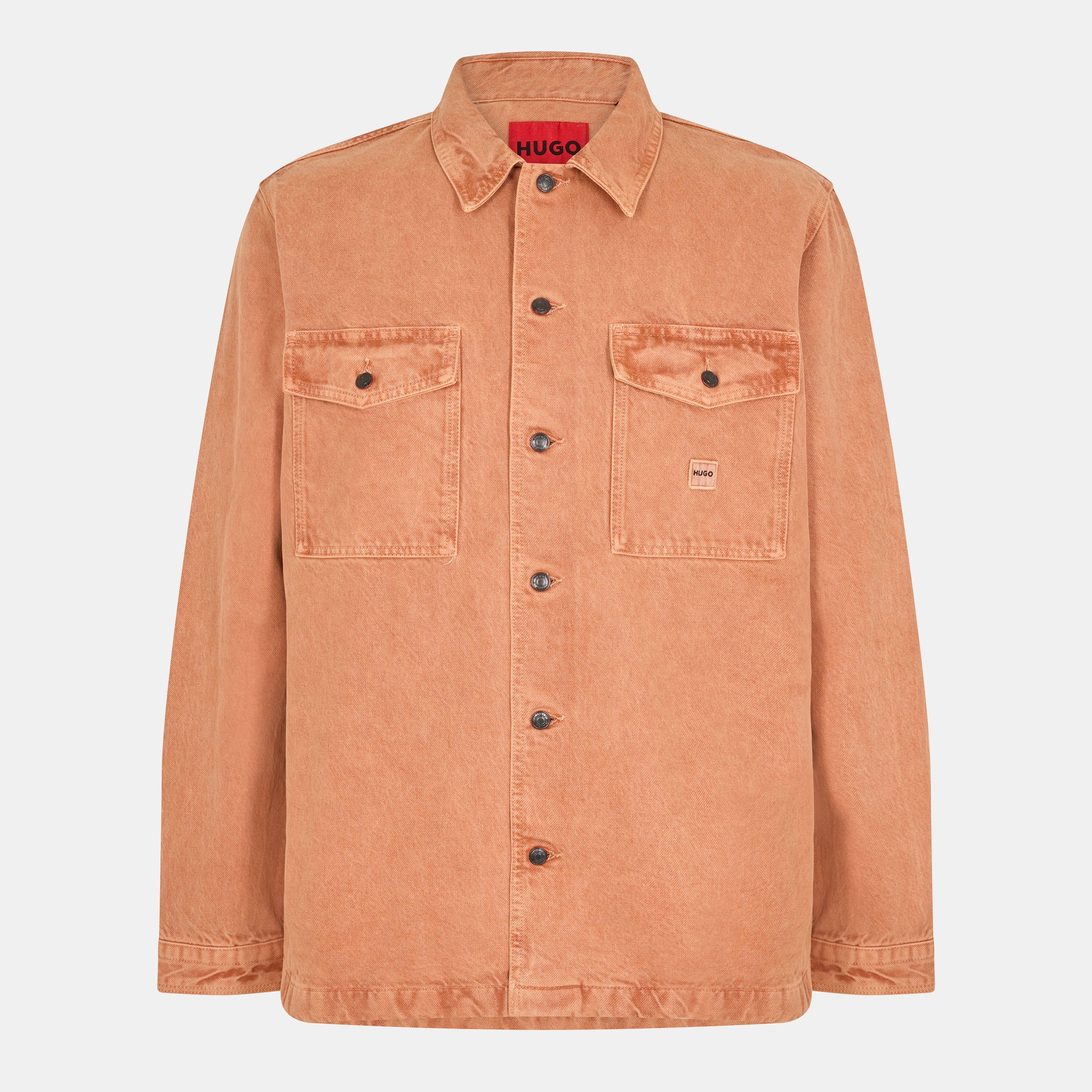 Hugo Men's Enalu 01 Long-Sleeve Plain Shirt - Open Orange - S