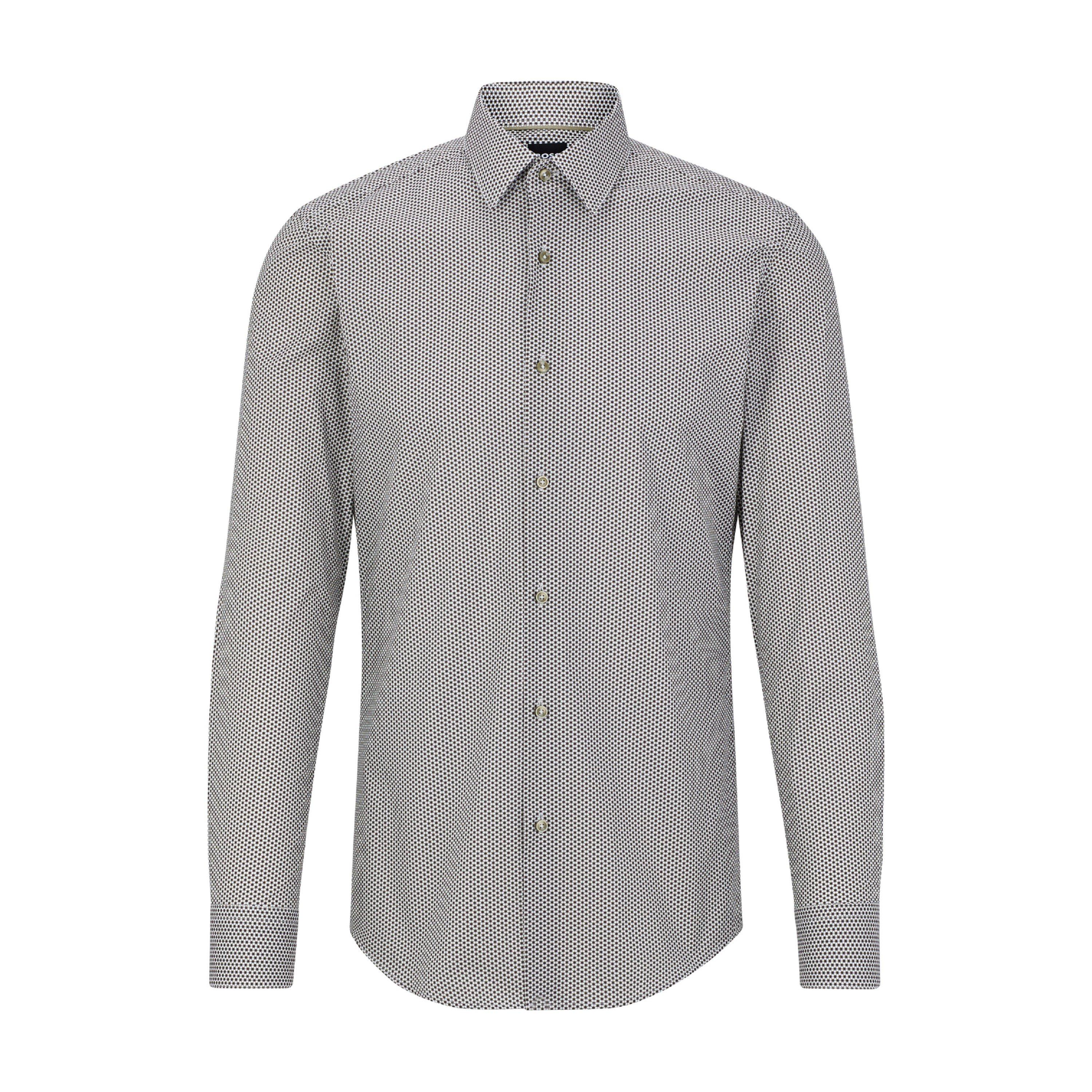 Pastel Green - Boss - Men's H-Hank Patterned Short Sleeve Kent Collar Shirt