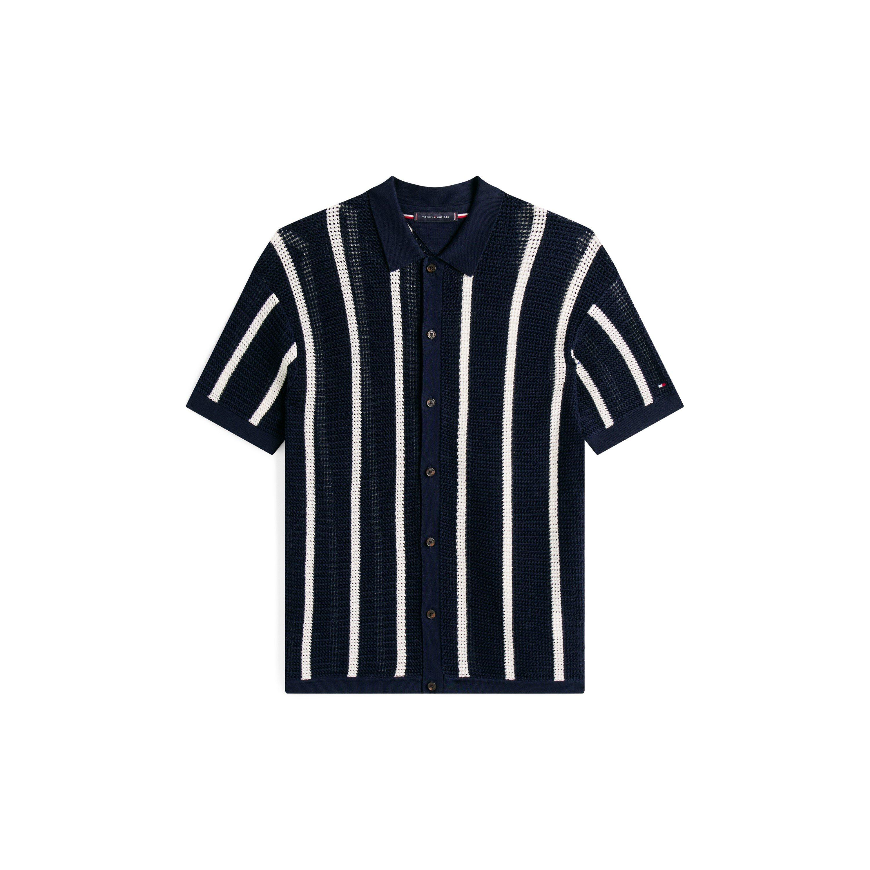 Desert Sky 0FA - Tommy Hilfiger - Men's Vertical Stripe Short Sleeve Shirt - 1
